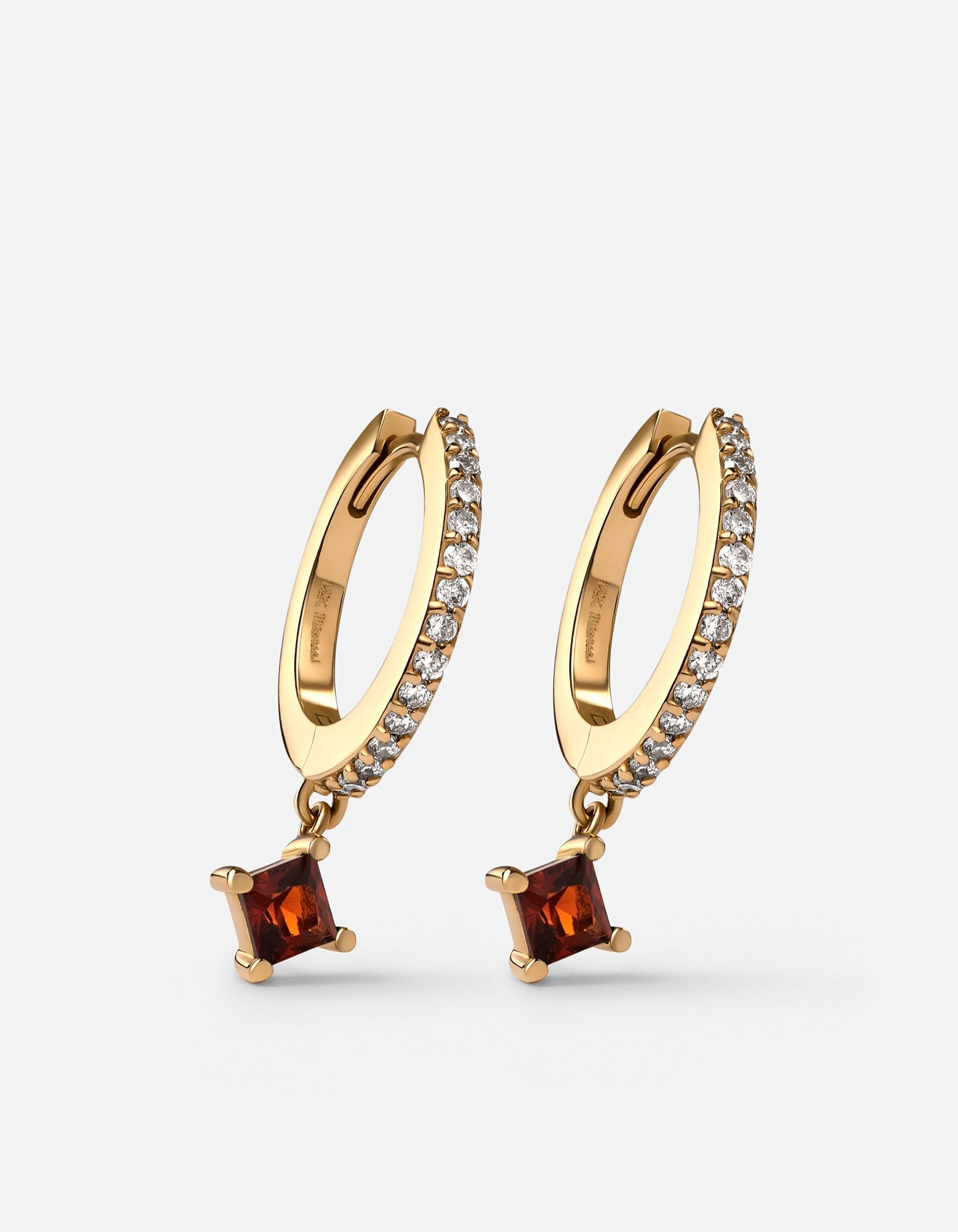 Uma Garnet Earrings, 14k Gold Pavé