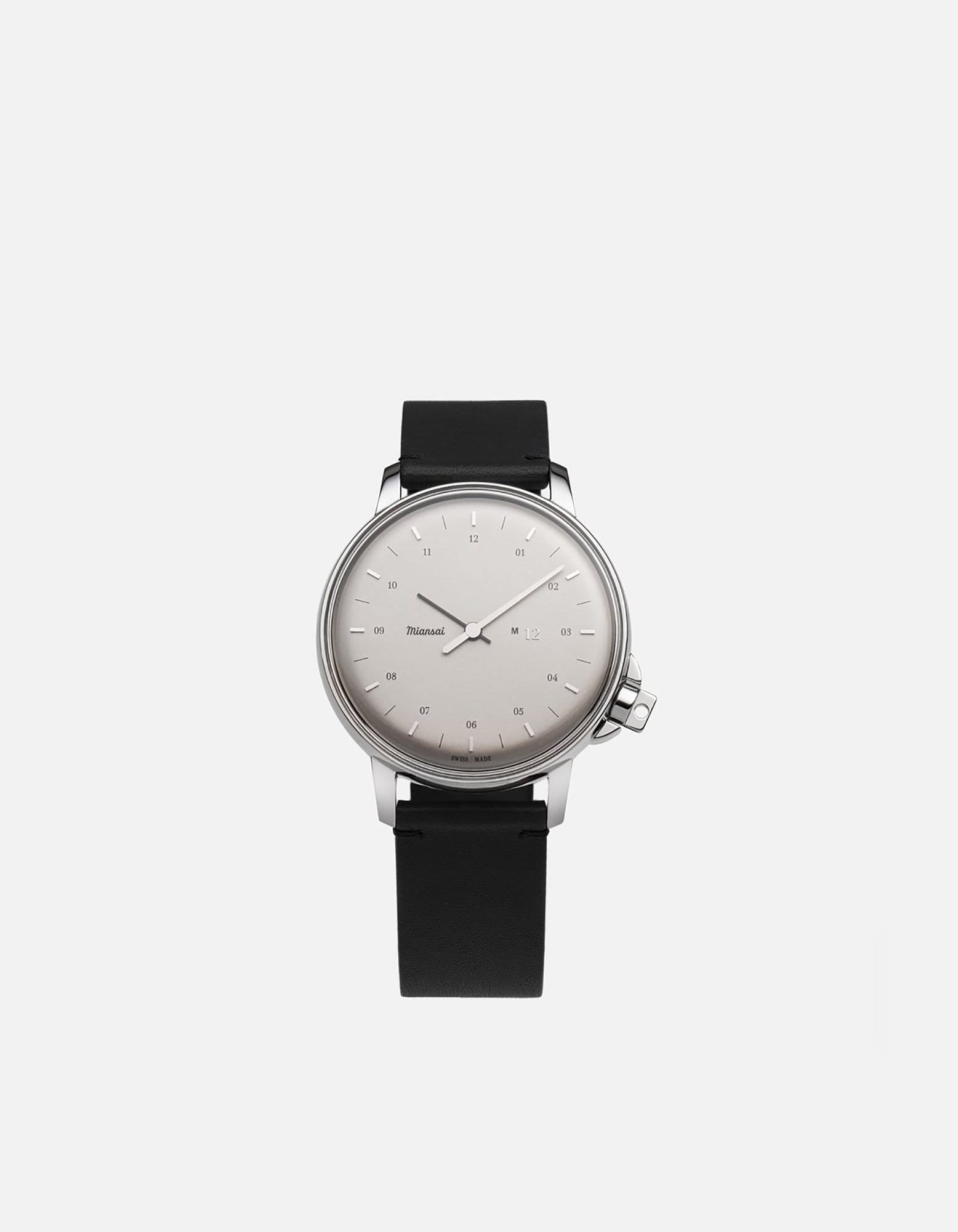 Miansai M12 Swiss M12 Swiss Silver Black Leather Black / R / Monogram: No