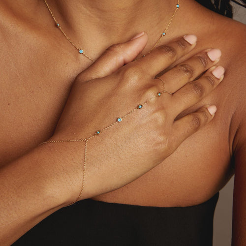 Aurate x Frye: Turquoise Station Hand Chain Bracelet