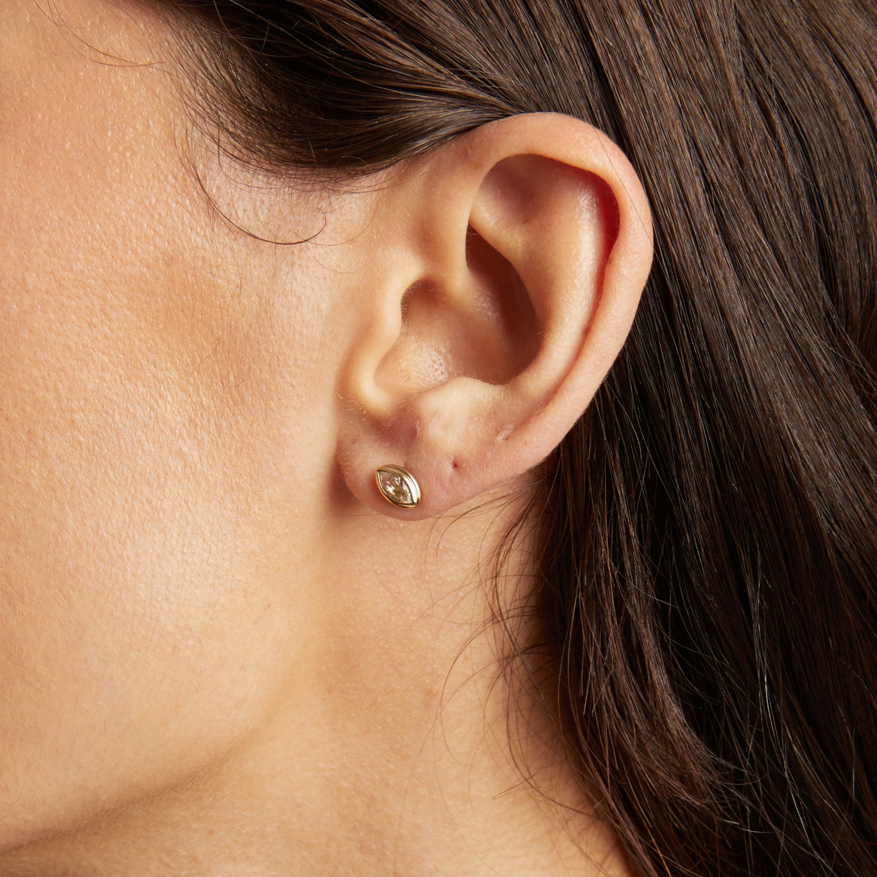 Double Bezel Marquise Lab Grown White Sapphire Stud Earrings
