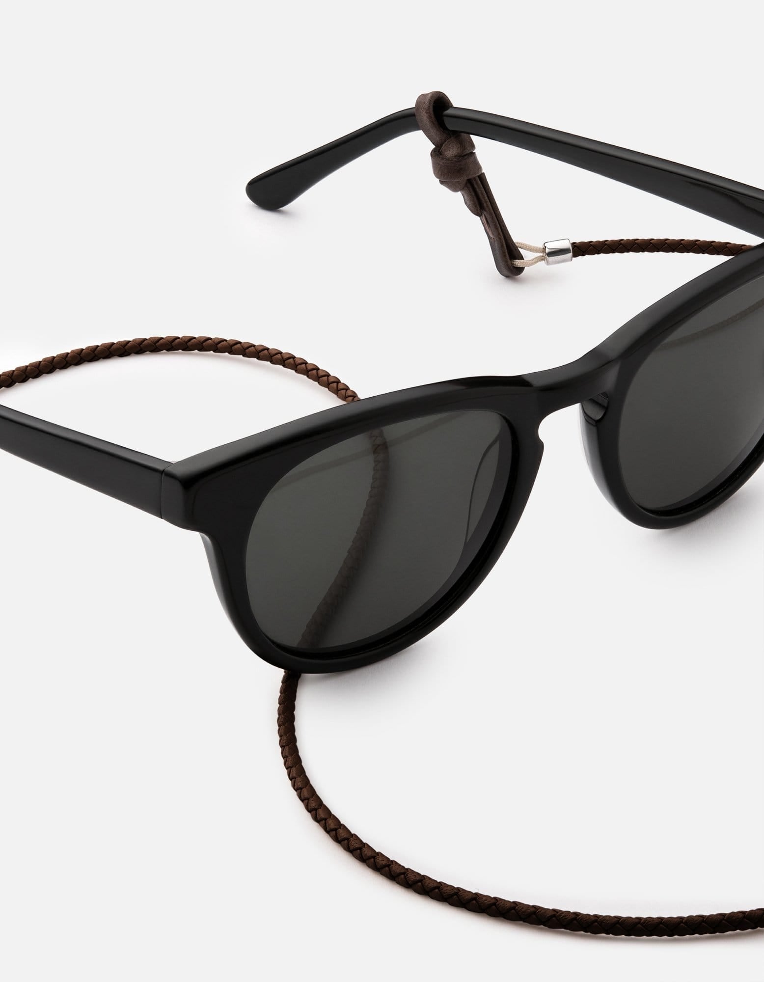 Nexus Braided Leather Sunglass Cord, Sterling Silver