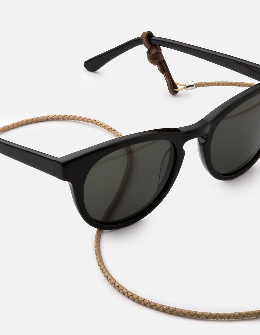 Nexus Braided Leather Sunglass Cord, Sterling Silver
