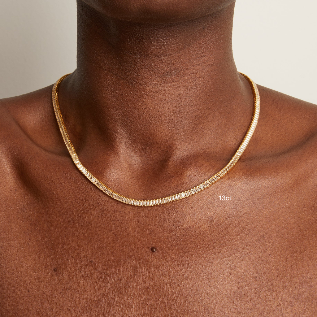 Lab Grown White Sapphire Baguette Tennis Necklace
