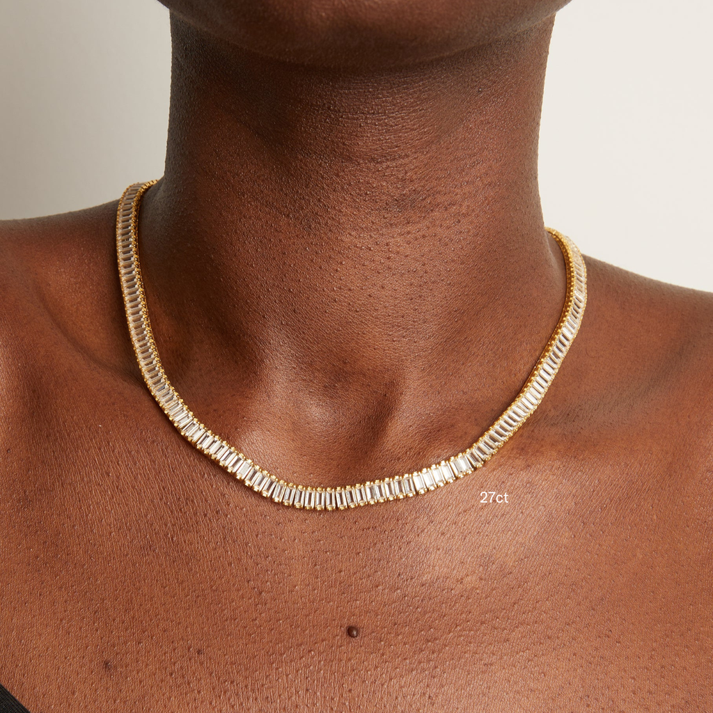 Lab Grown White Sapphire Baguette Tennis Necklace