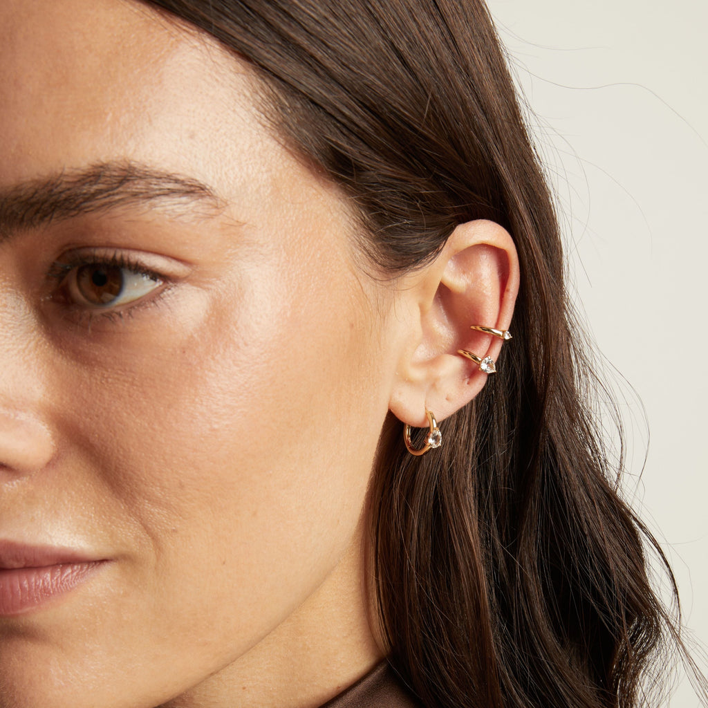 Mini Pear Lab Grown White Sapphire Solitaire Ear Cuff