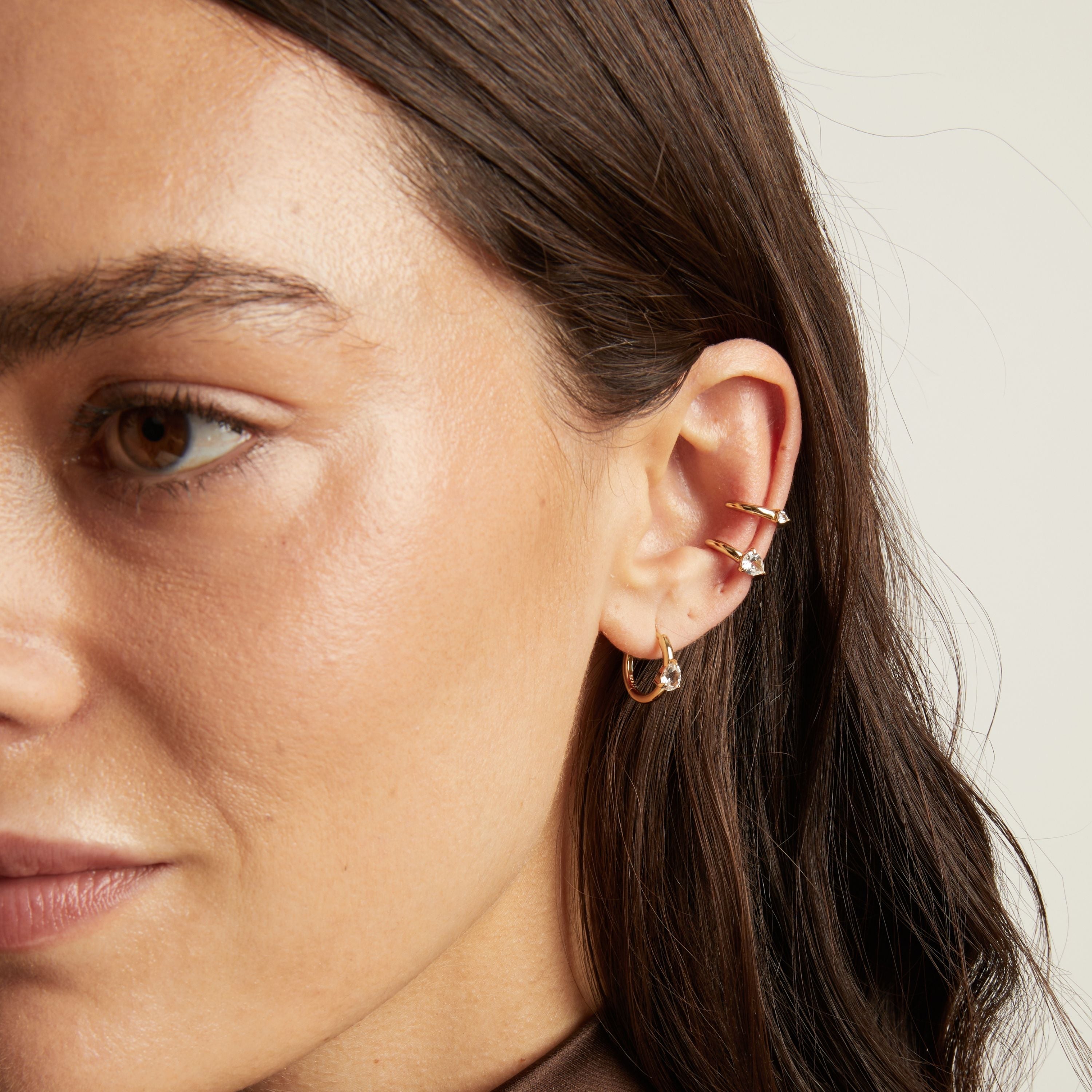 Pear Lab Grown White Sapphire Solitaire Ear Cuff