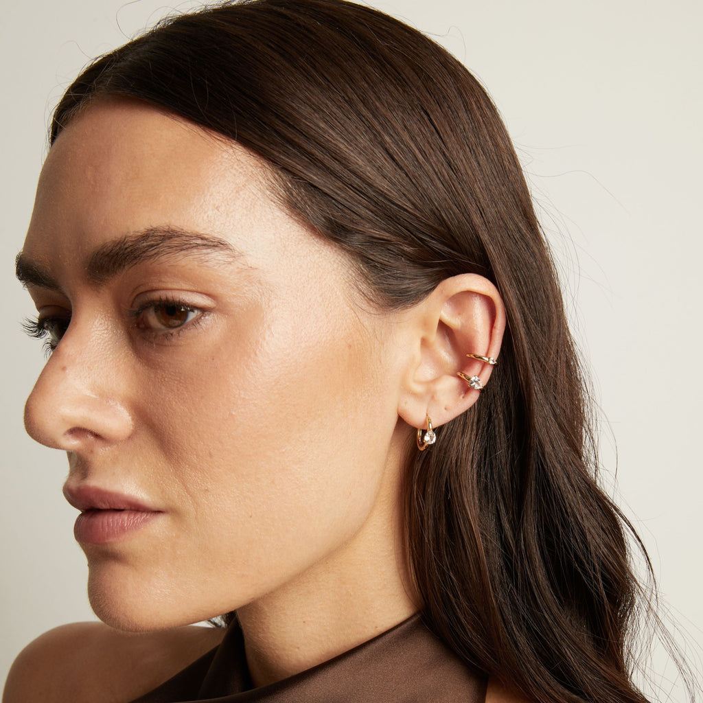 Pear Lab Grown White Sapphire Solitaire Ear Cuff