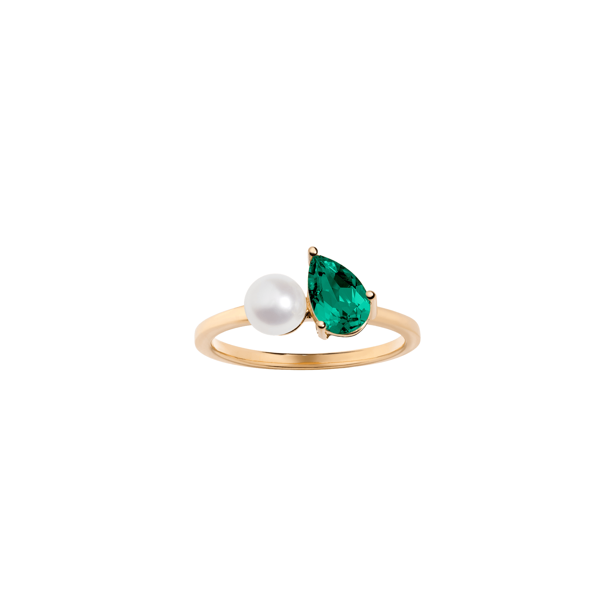 Pearl Toi et Moi Ring - Green Emerald