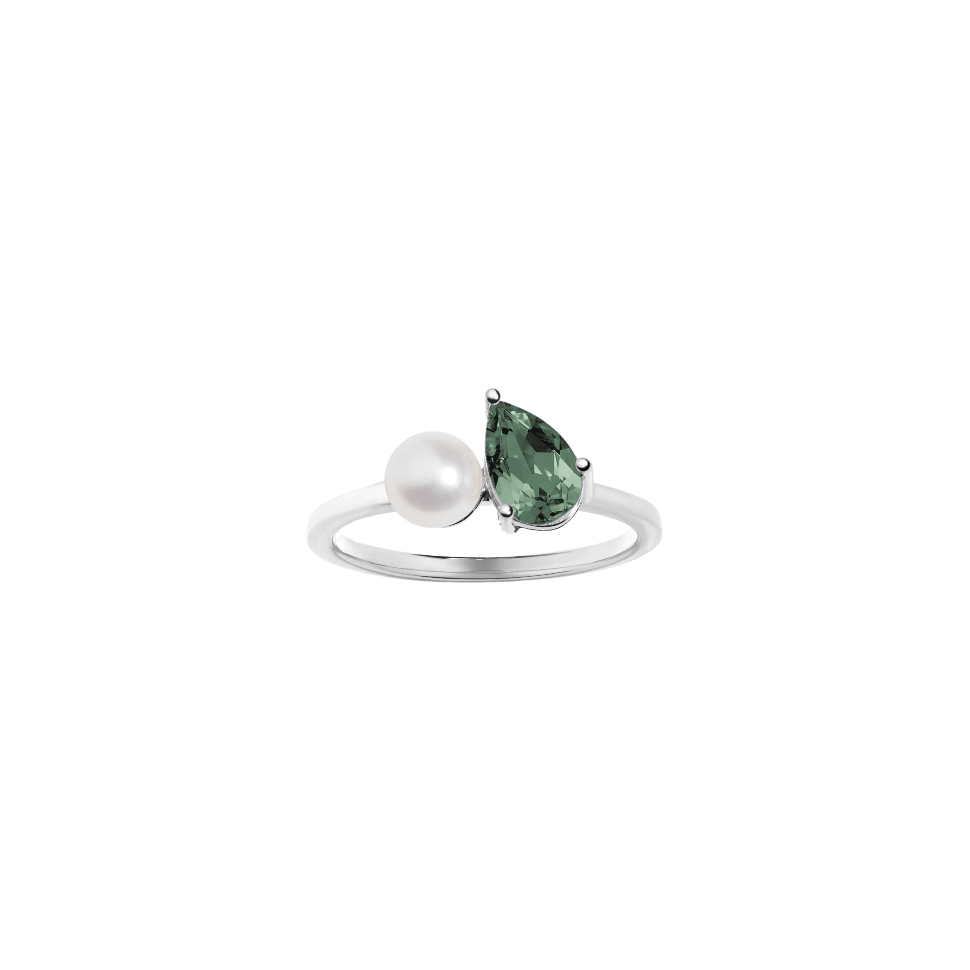 Pearl Toi et Moi Ring - Green Tourmaline