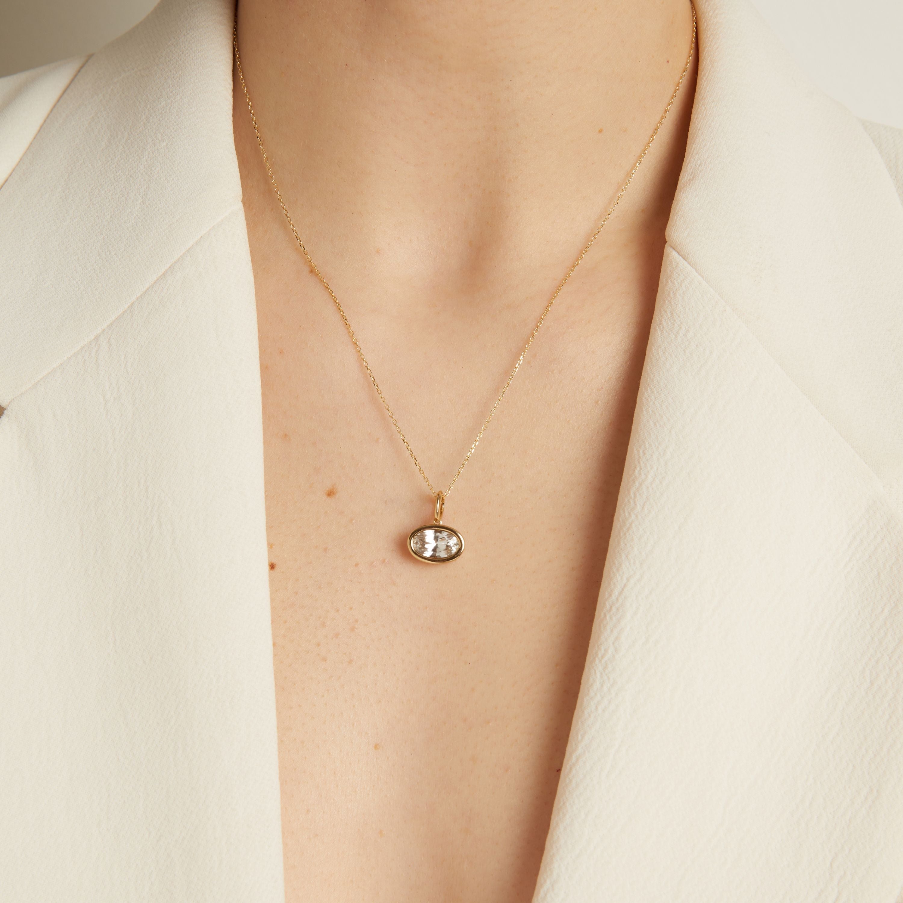 Oval Lab Grown White Sapphire Bezel Pendant