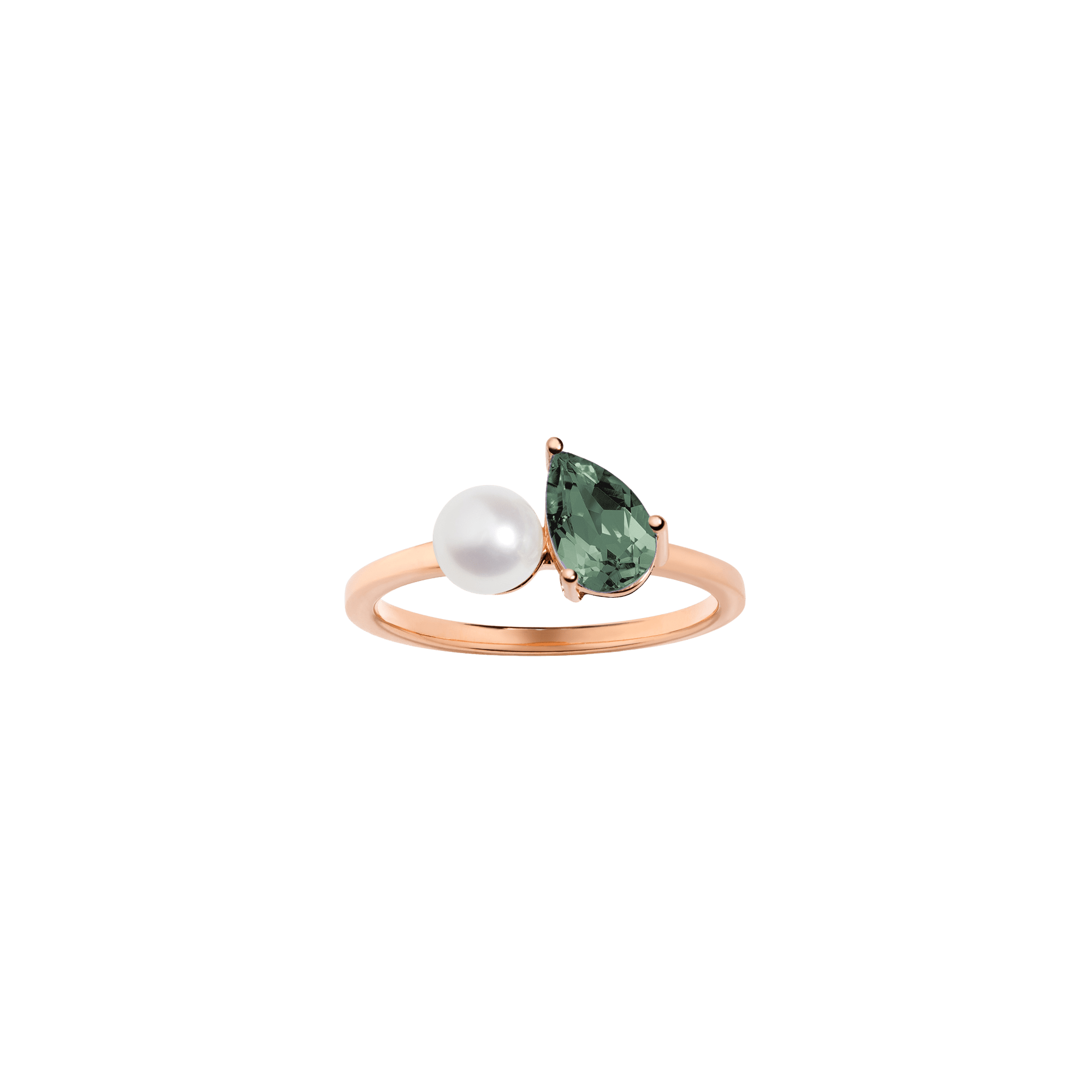 Pearl Toi et Moi Ring - Green Tourmaline