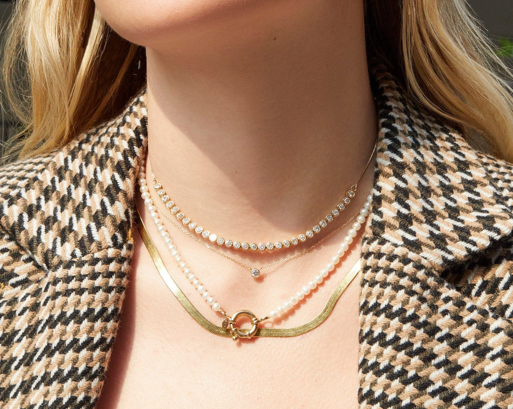Solid Gold Herringbone Chain Necklace