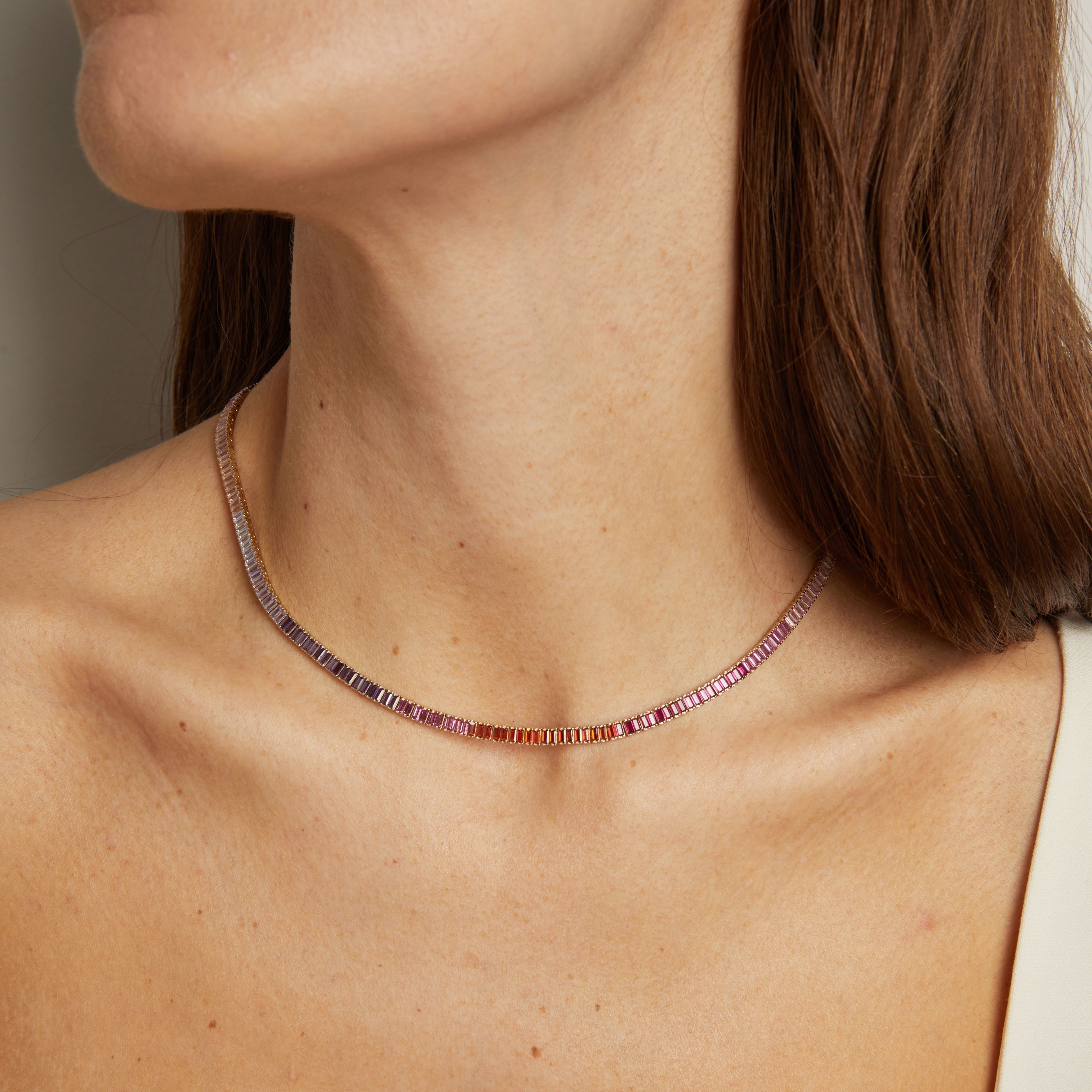 Pink Ombré Baguette Tennis Necklace