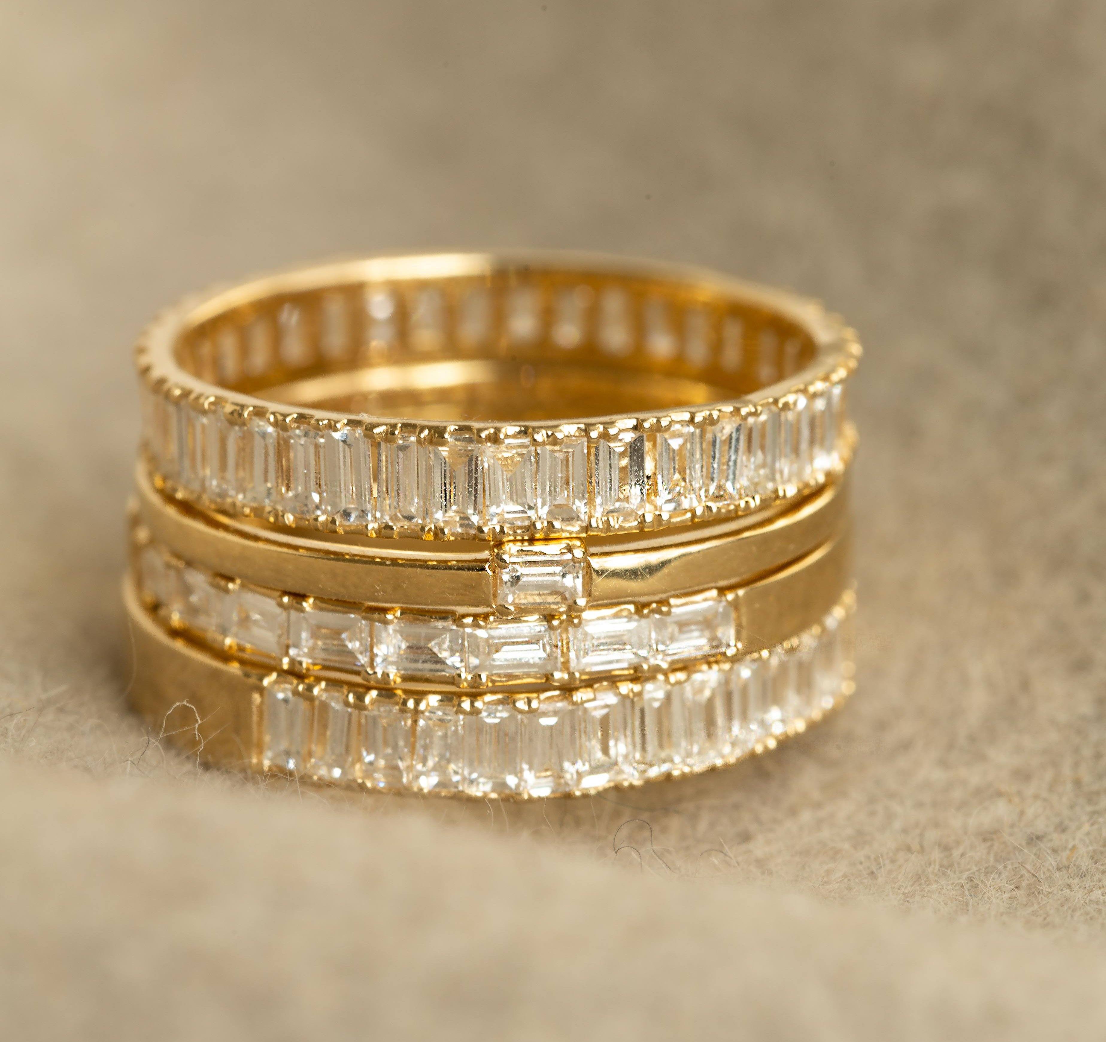 Bold Half Diamond Baguette Ring