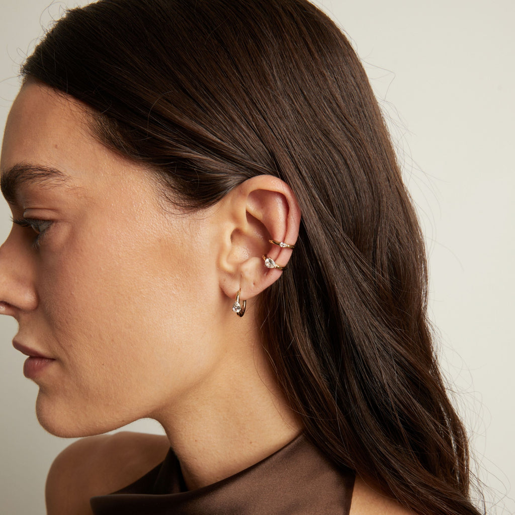 Pear Lab Grown White Sapphire Solitaire Ear Cuff