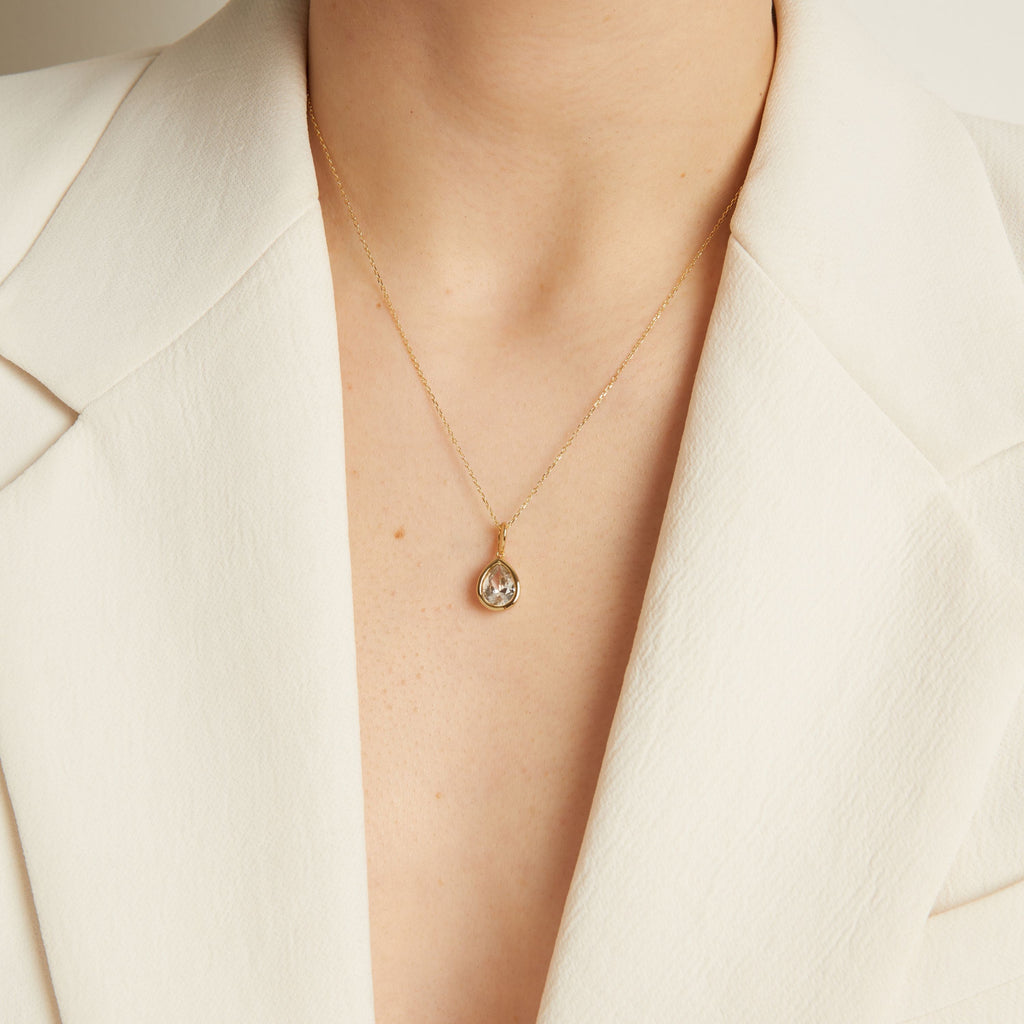 Pear Lab Grown White Sapphire Bezel Pendant