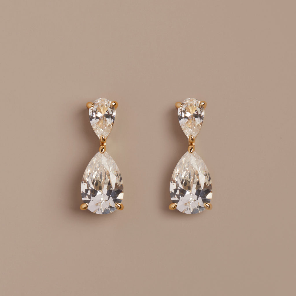 Lab Grown White Sapphire Pear Drop Earrings