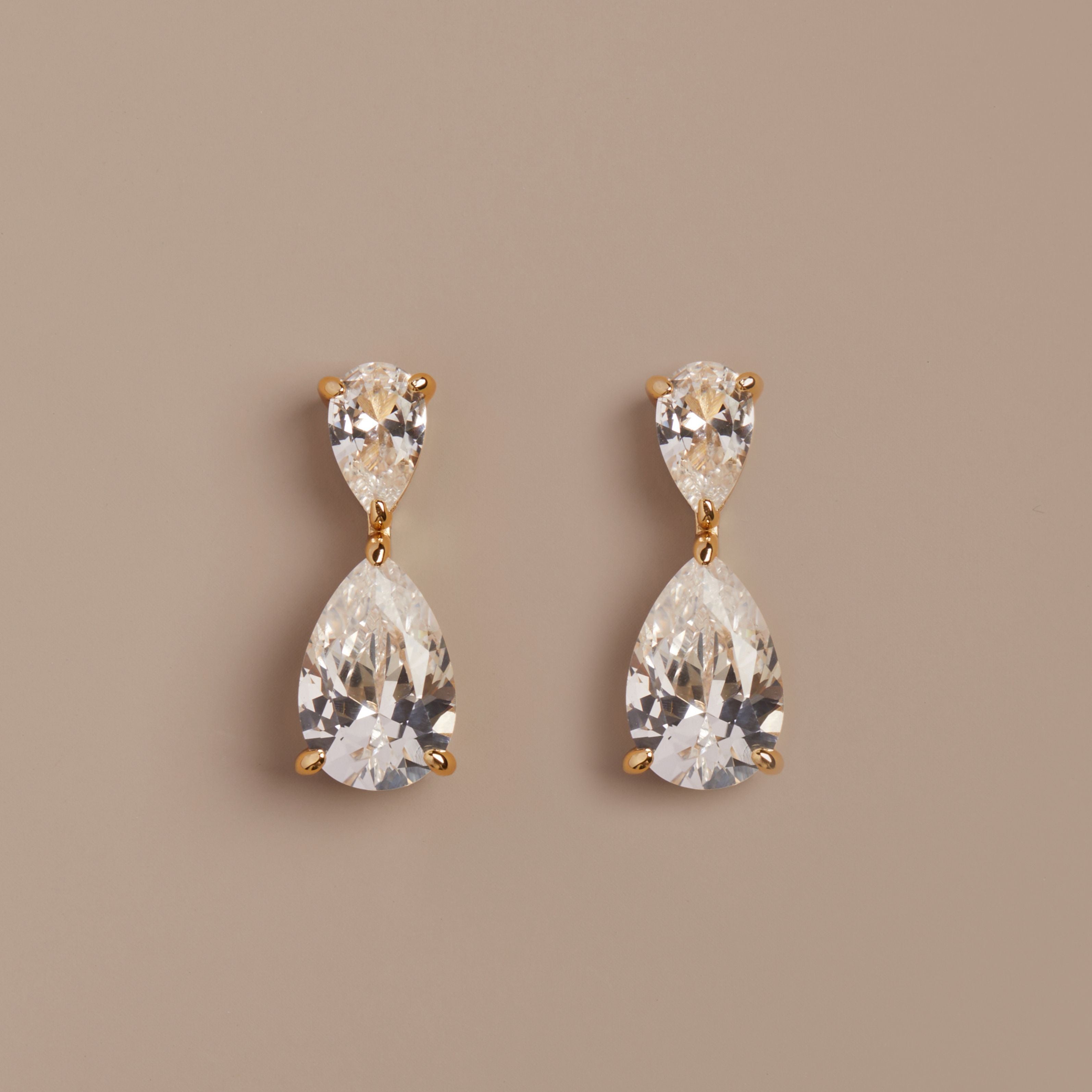 Lab Grown White Sapphire Pear Drop Earrings