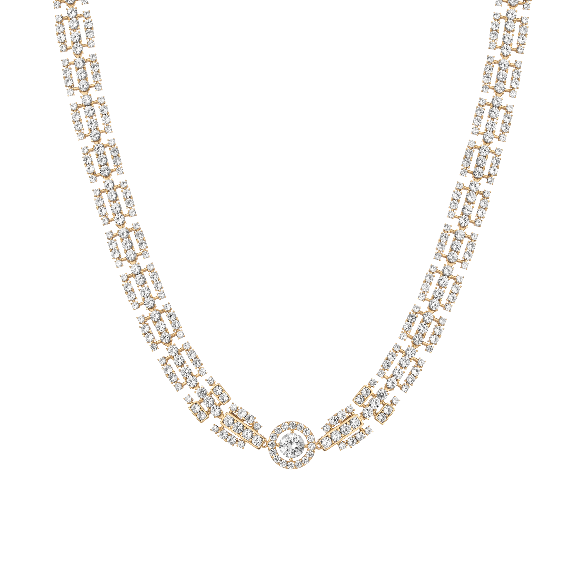 Lab Grown White Sapphire Three Layered Tennis Necklace