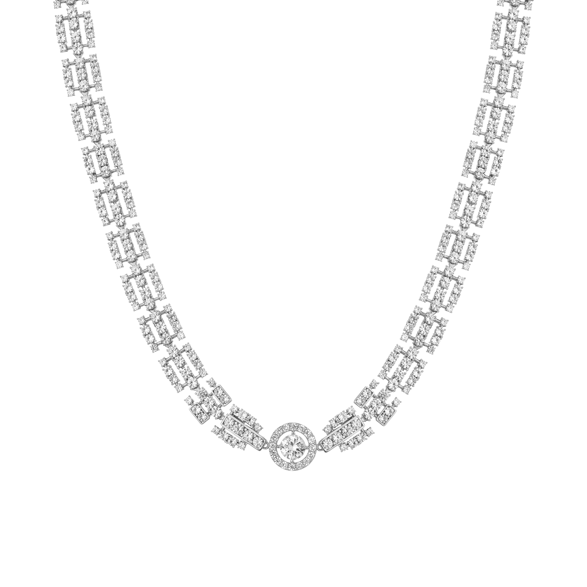 Lab Grown White Sapphire Three Layered Tennis Necklace