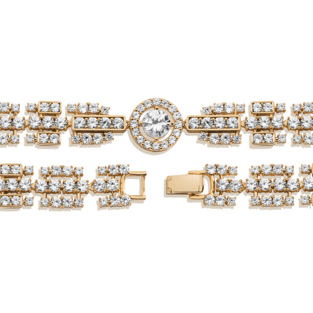Lab Grown White Sapphire Three Layered Tennis Necklace