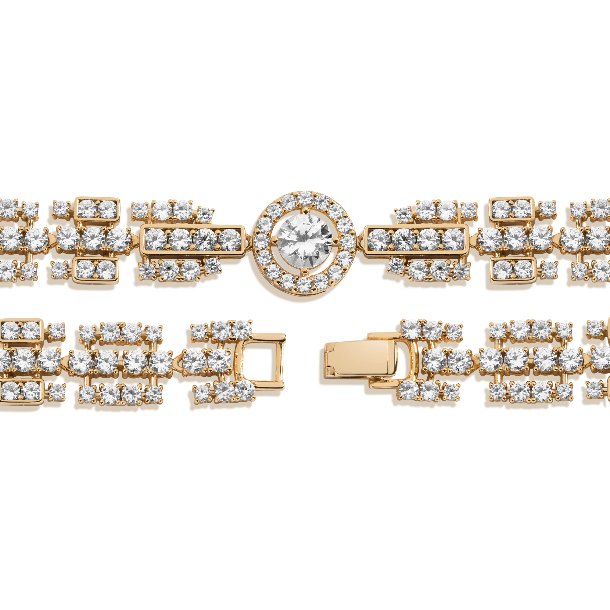 Lab Grown White Sapphire Three Layered Tennis Necklace