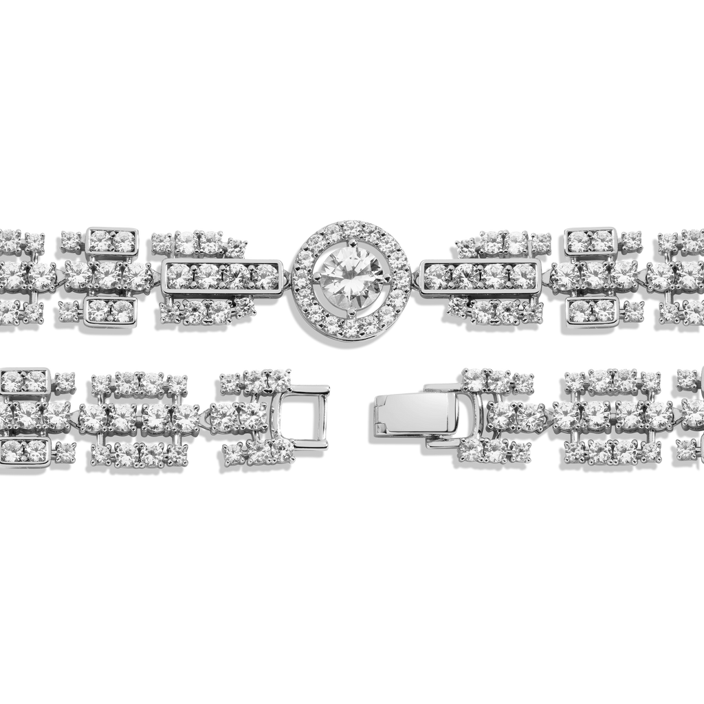 Lab Grown White Sapphire Three Layered Tennis Necklace