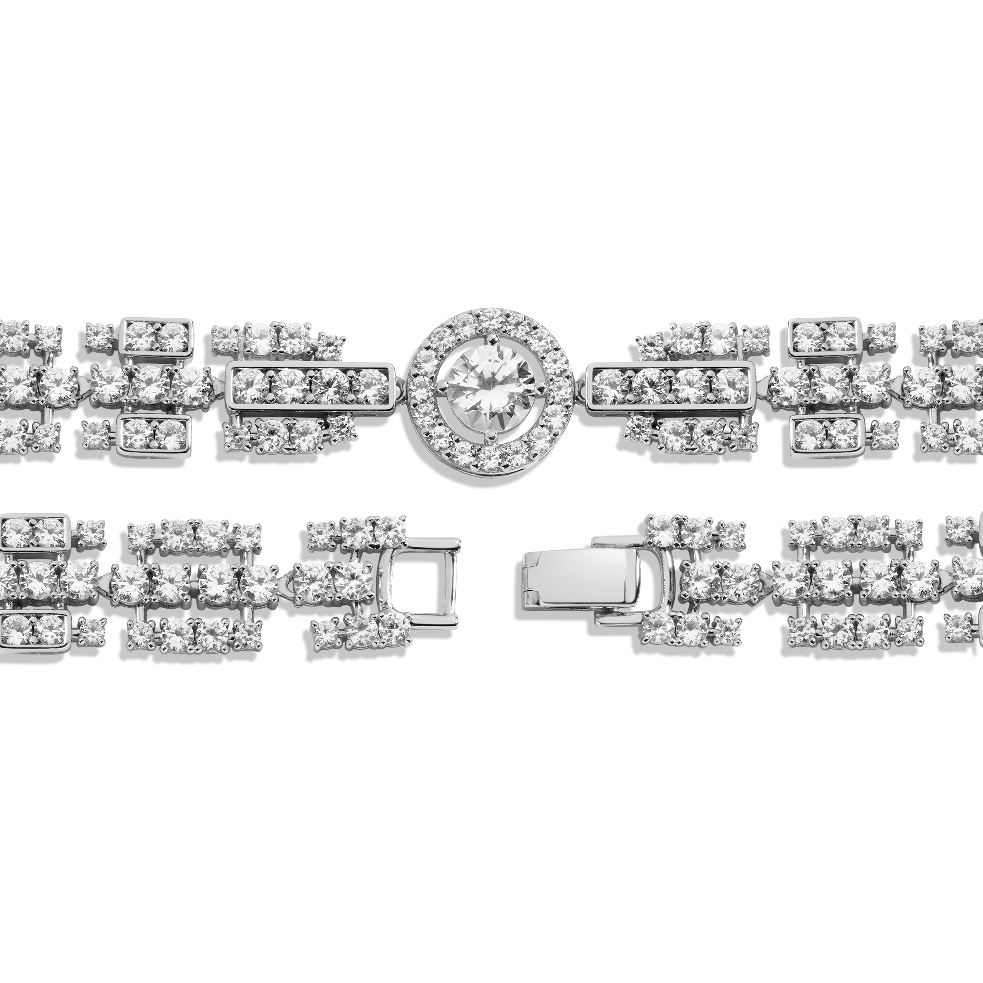 Lab Grown White Sapphire Three Layered Tennis Necklace