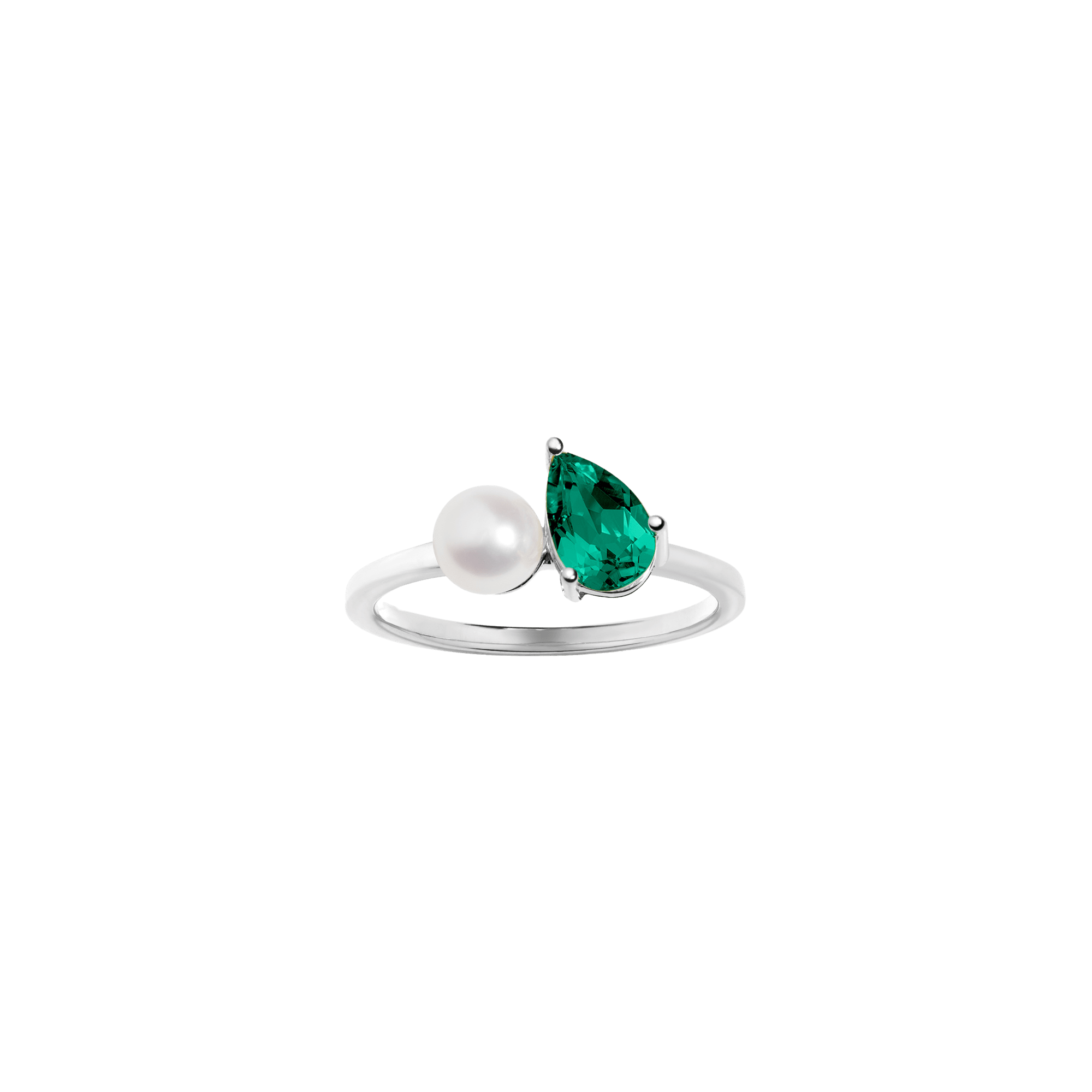 Pearl Toi et Moi Ring - Green Emerald