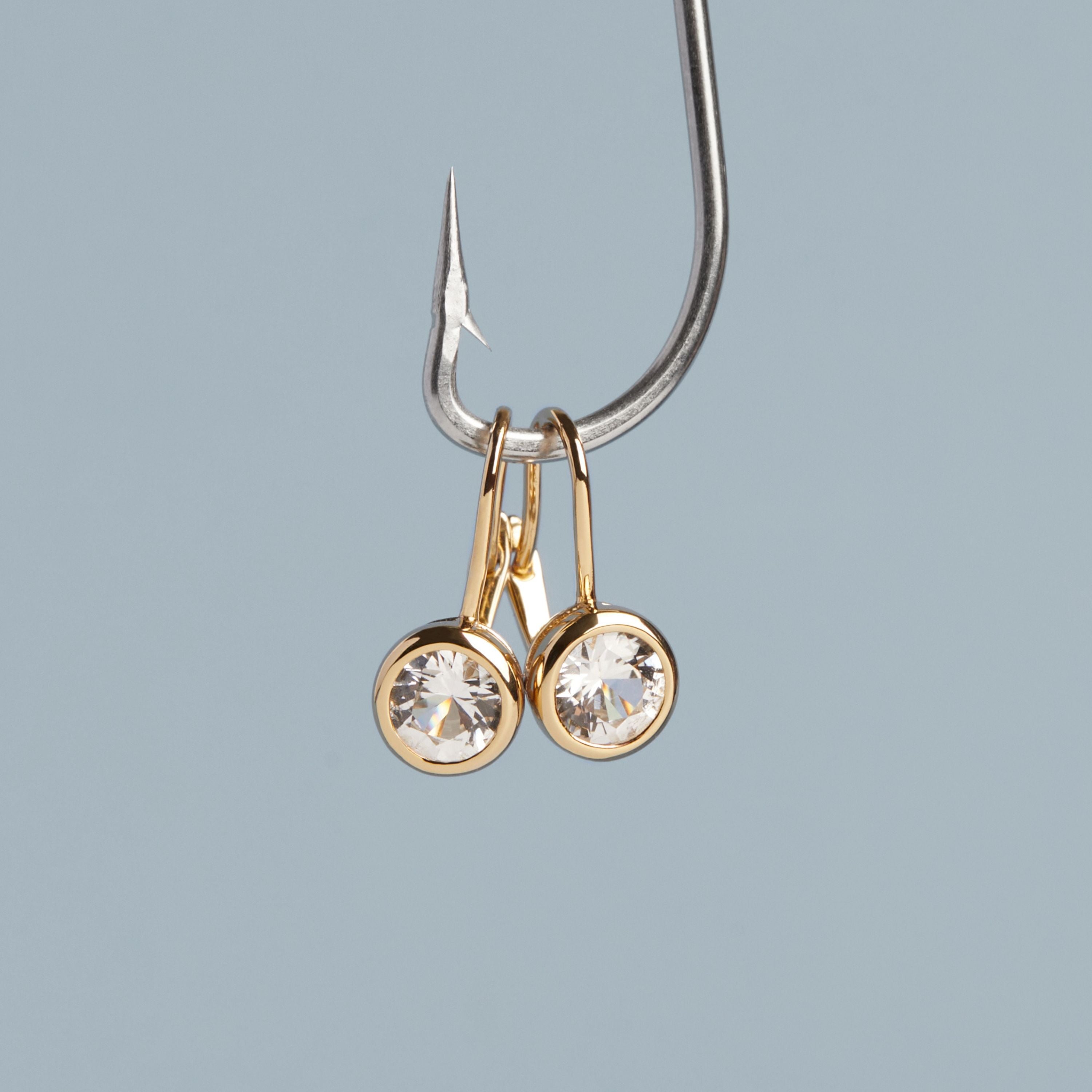 Round Lab Grown White Sapphire Bezel Drop Earrings