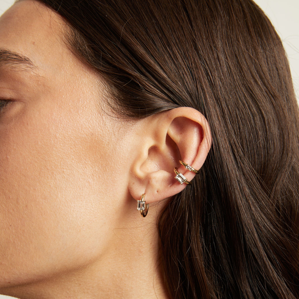 Mini Emerald Lab Grown White Sapphire Solitaire Ear Cuff