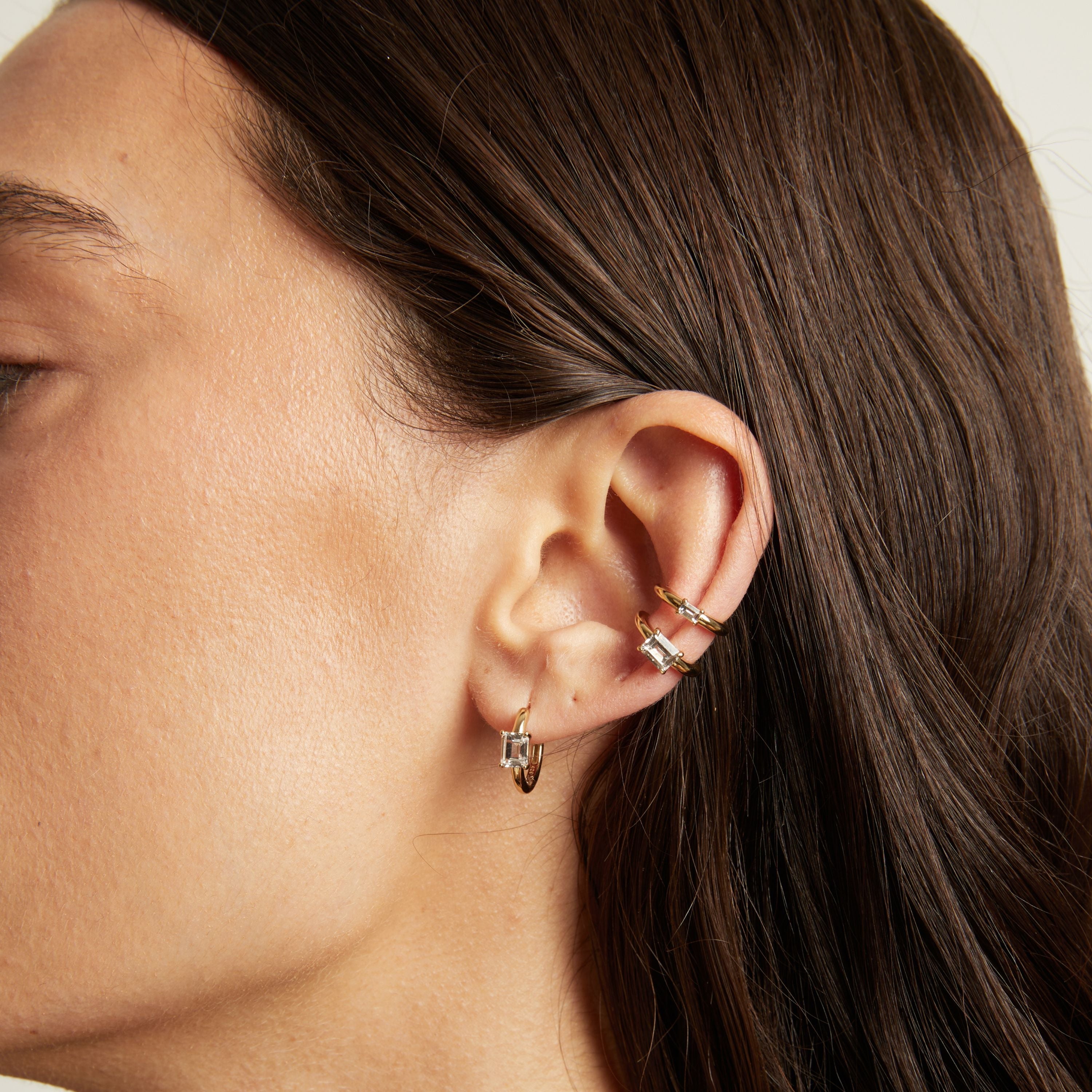 Mini Emerald Lab Grown White Sapphire Solitaire Ear Cuff