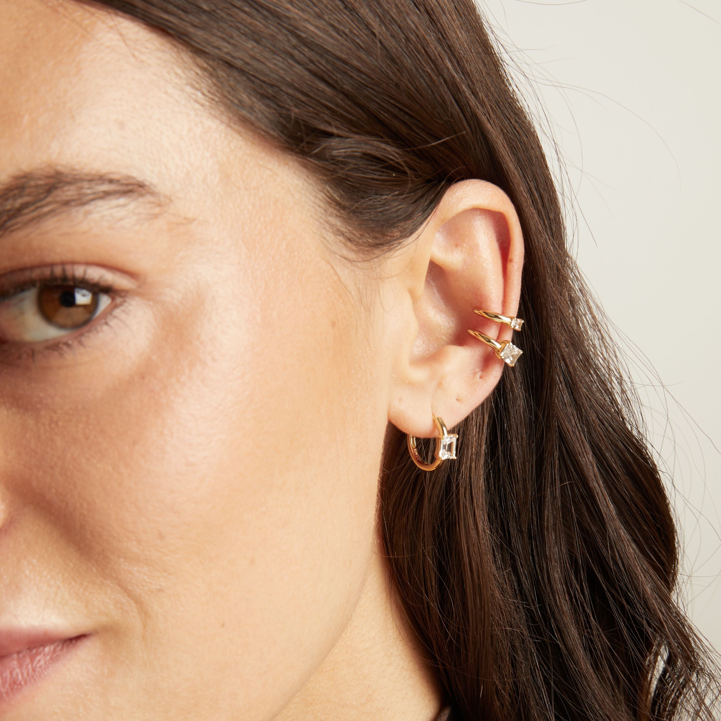 Emerald Lab Grown White Sapphire Solitaire Huggie Earrings