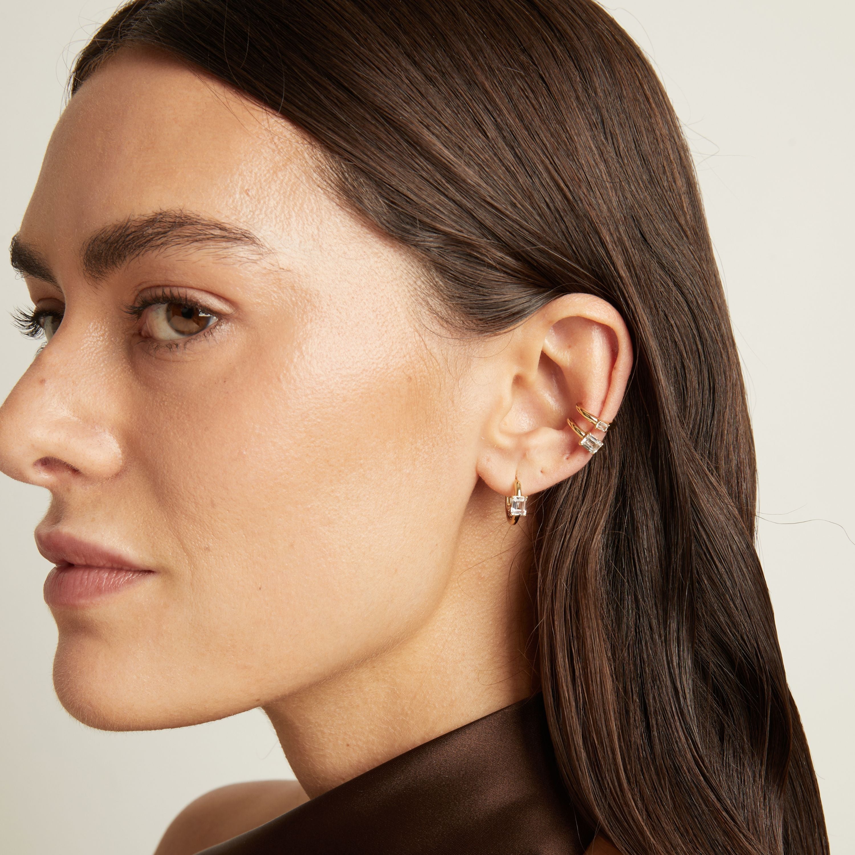 Mini Emerald Lab Grown White Sapphire Solitaire Ear Cuff