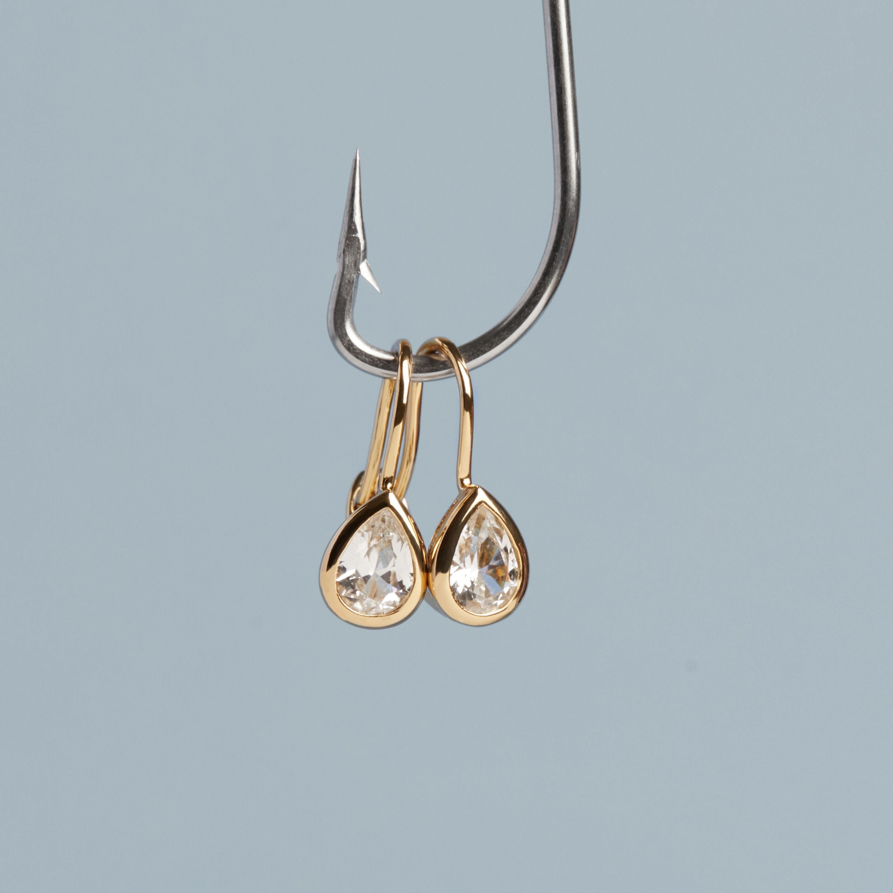 Pear Lab Grown White Sapphire Bezel Drop Earrings