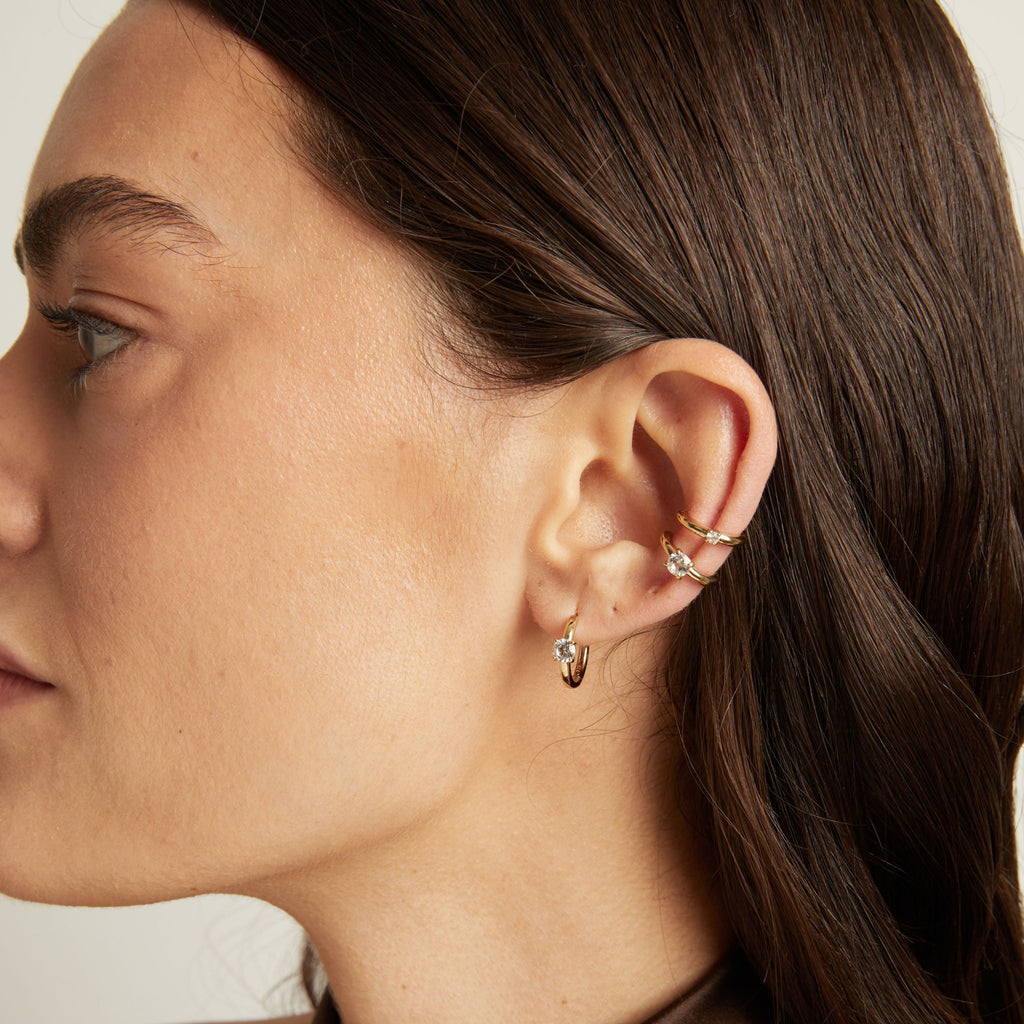 Mini Round Lab Grown White Sapphire Solitaire Ear Cuff