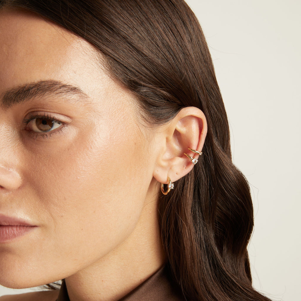 Mini Round Lab Grown White Sapphire Solitaire Ear Cuff