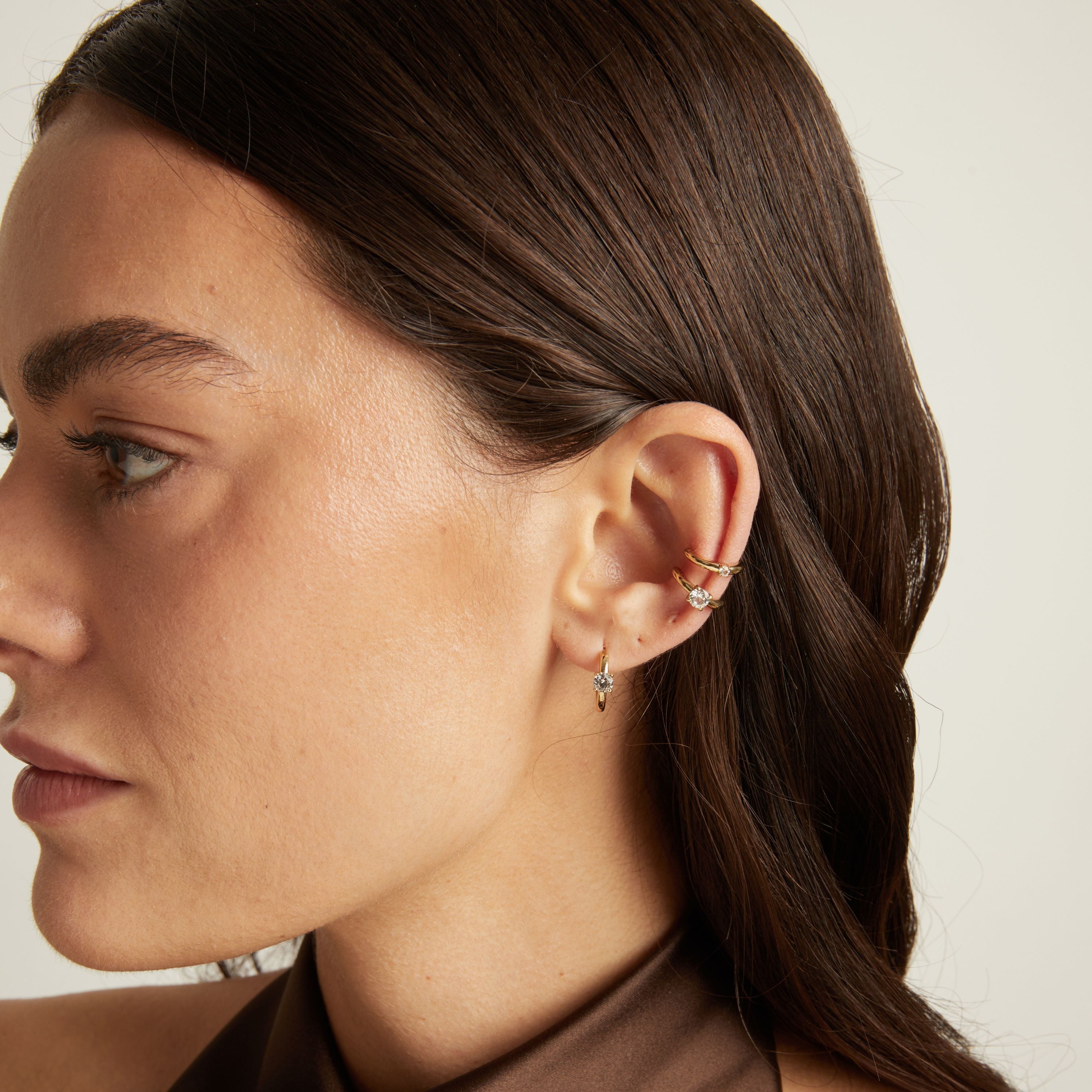Round Lab Grown White Sapphire Solitaire Ear Cuff