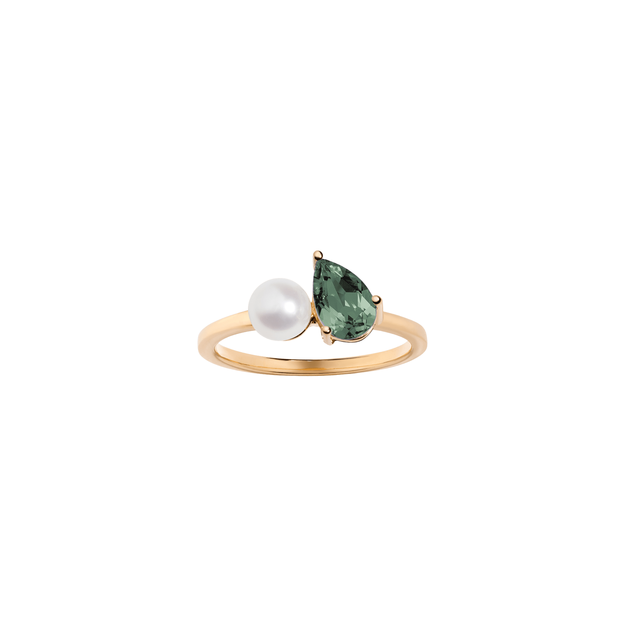 Pearl Toi et Moi Ring - Green Tourmaline