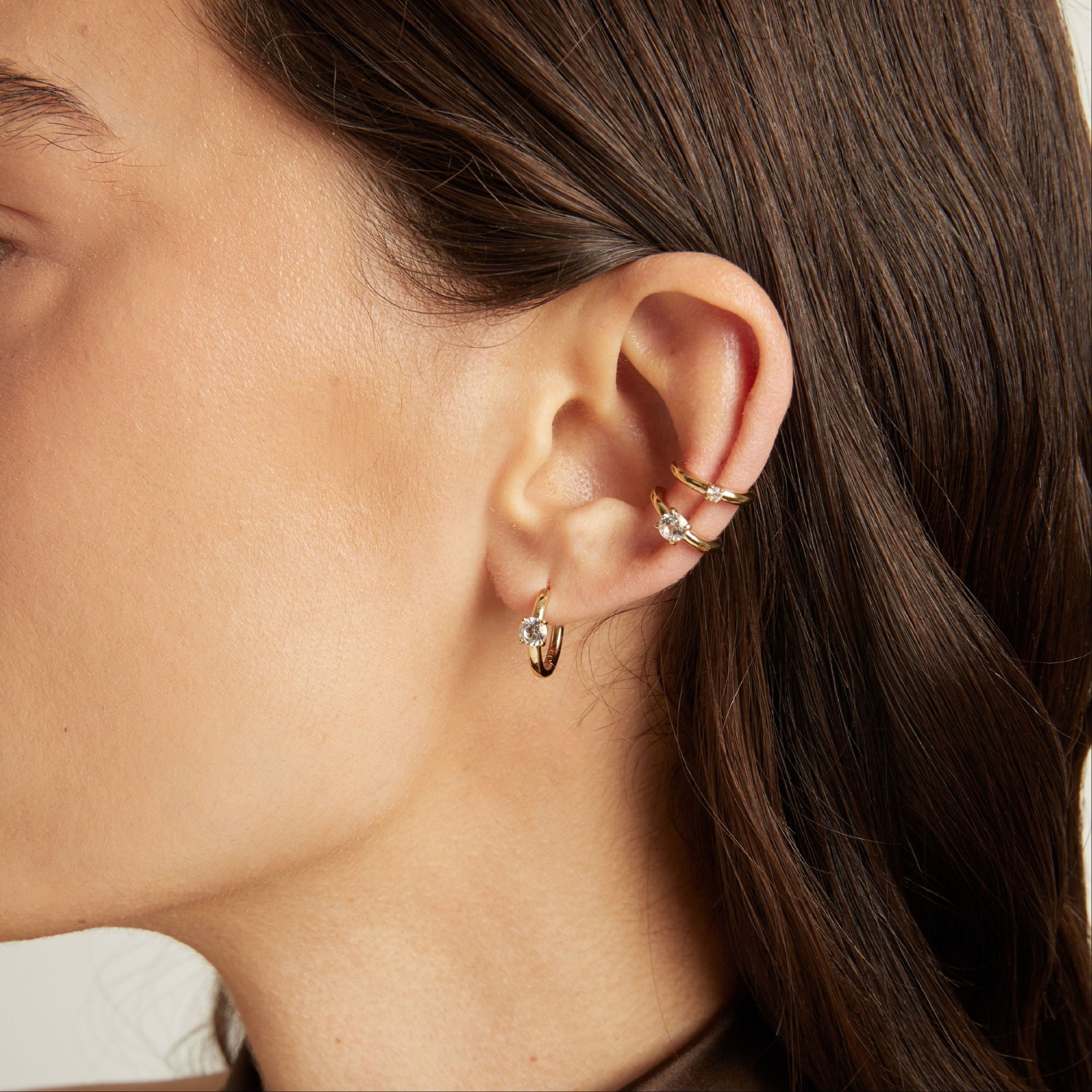Round Lab Grown White Sapphire Solitaire Ear Cuff