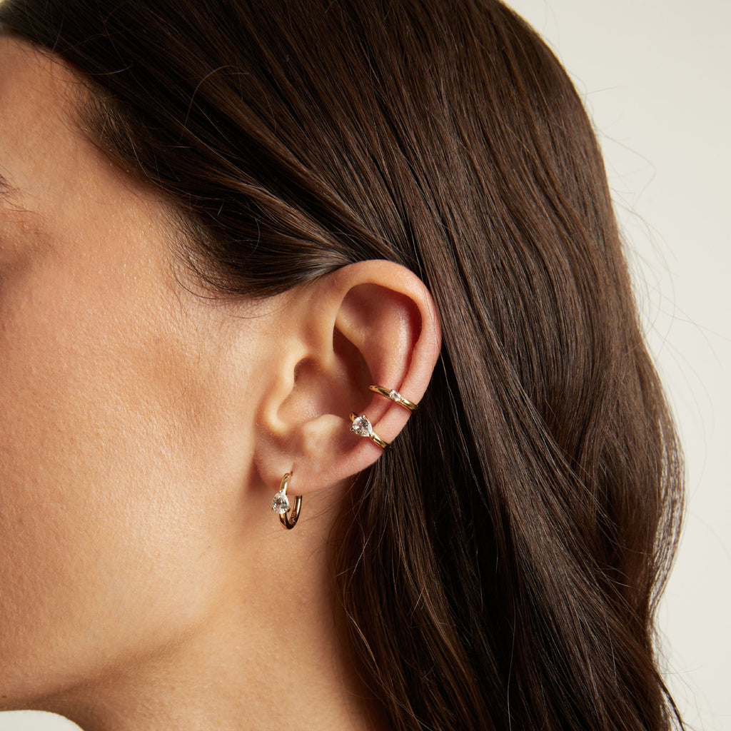 Pear Lab Grown White Sapphire Solitaire Huggie Earrings