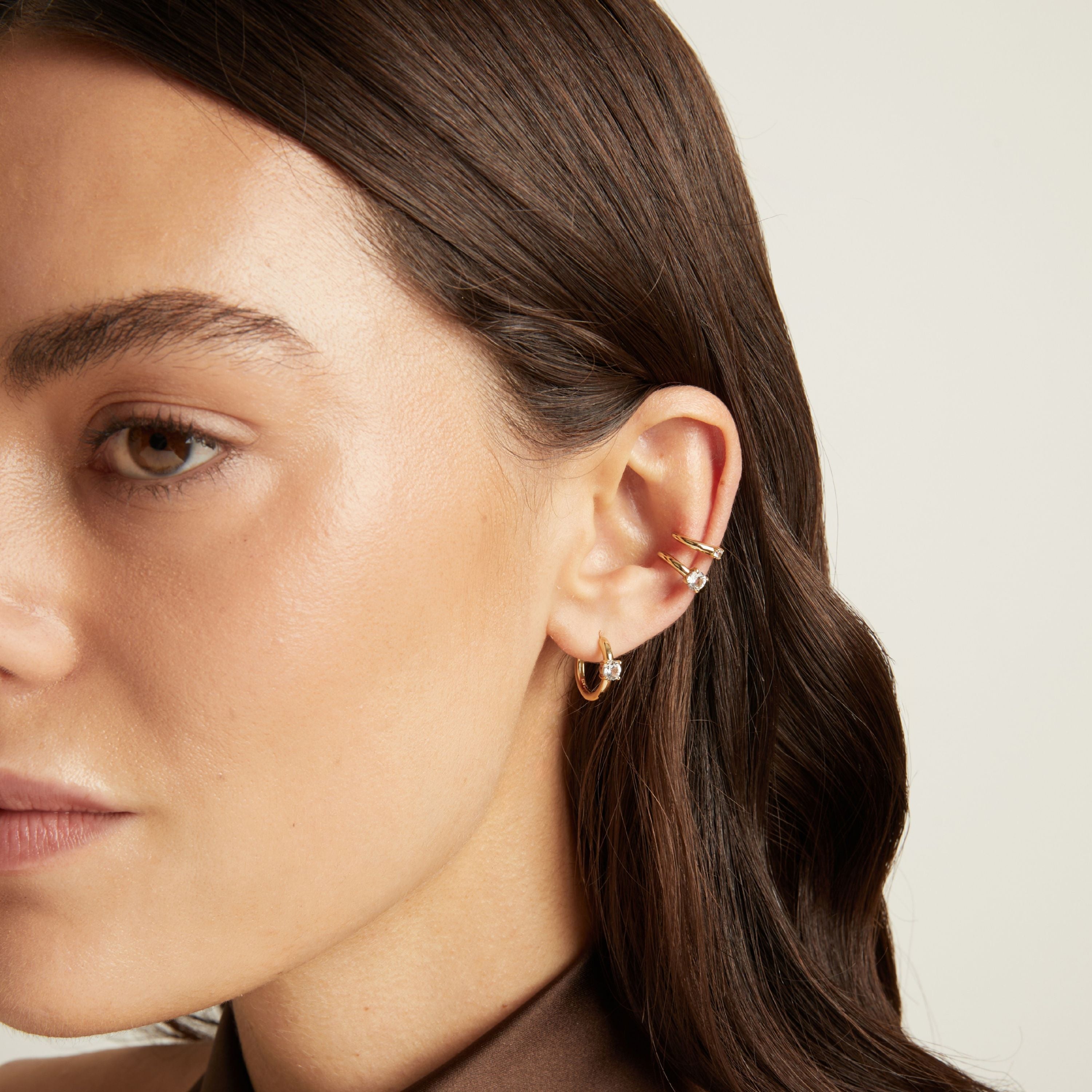Round Lab Grown White Sapphire Solitaire Huggie Earrings
