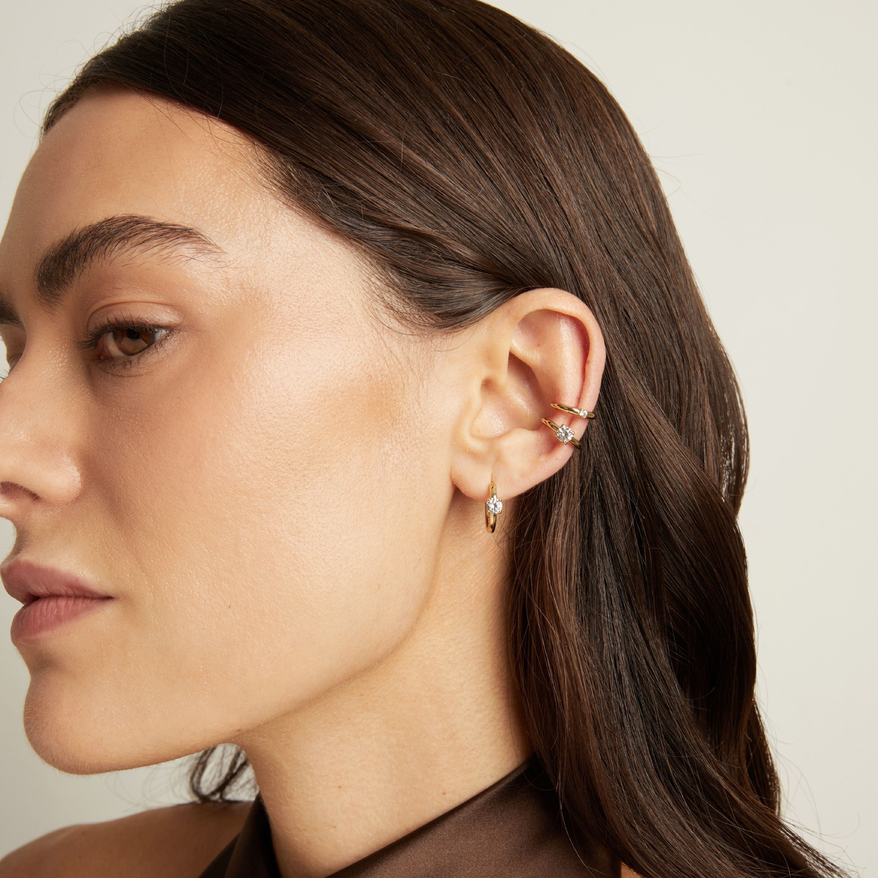 Mini Round Lab Grown White Sapphire Solitaire Ear Cuff