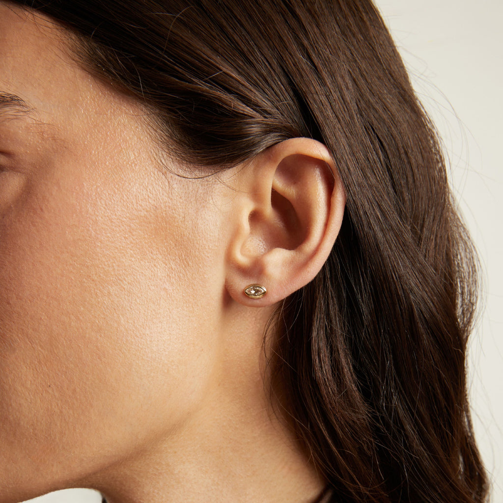 Double Bezel Marquise Lab Grown White Sapphire Stud Earrings