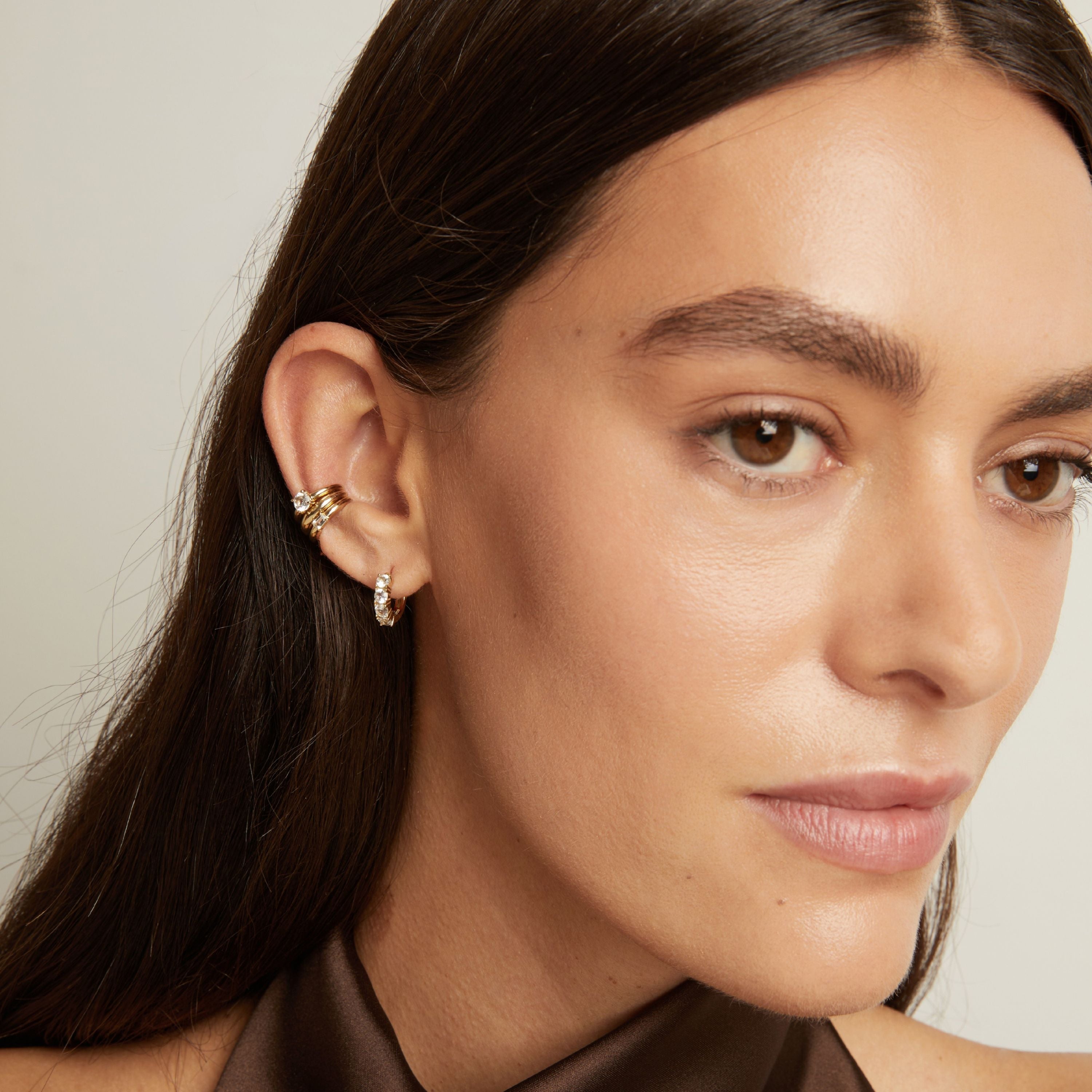 Round Lab Grown White Sapphire Solitaire Ear Cuff