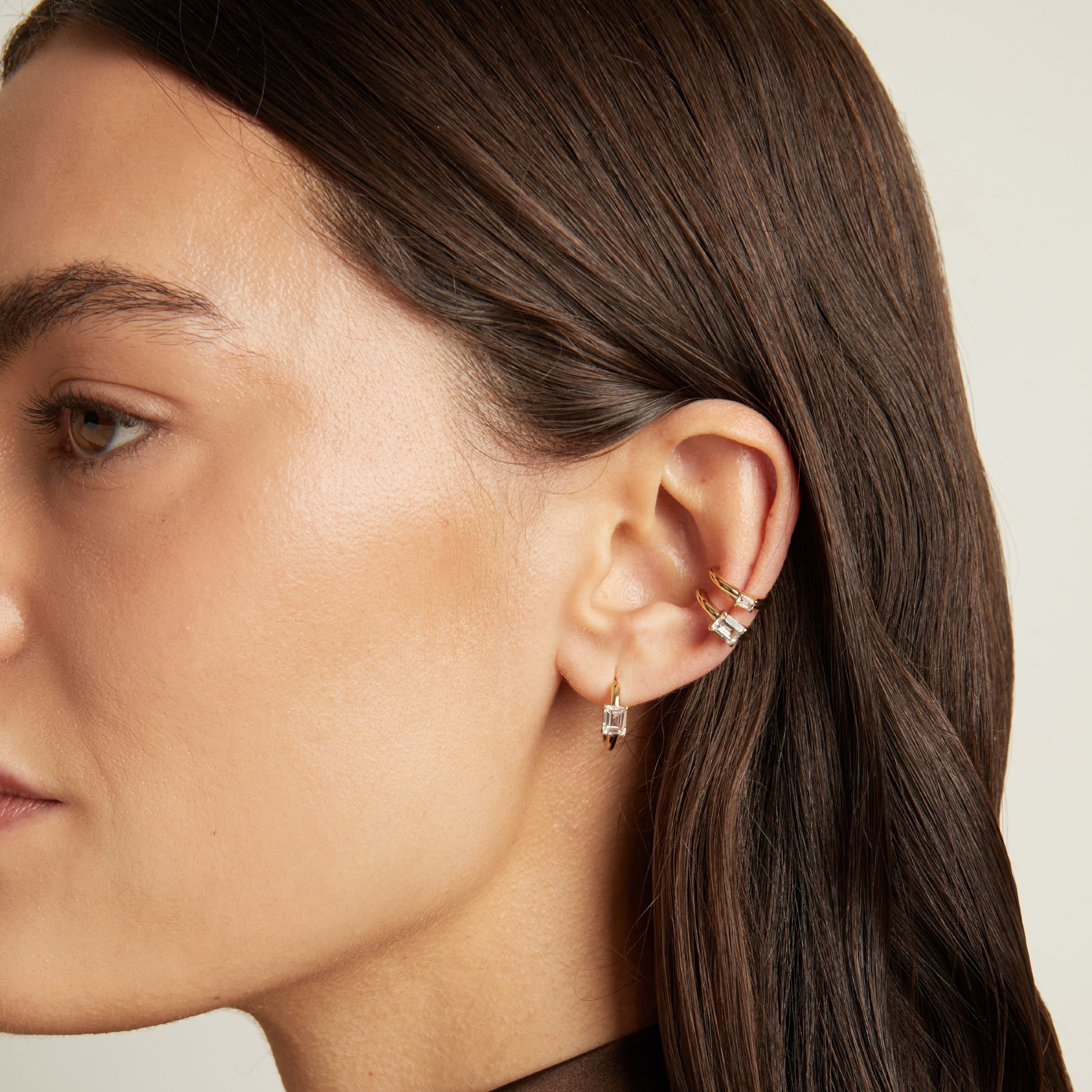 Emerald Lab Grown White Sapphire Solitaire Ear Cuff