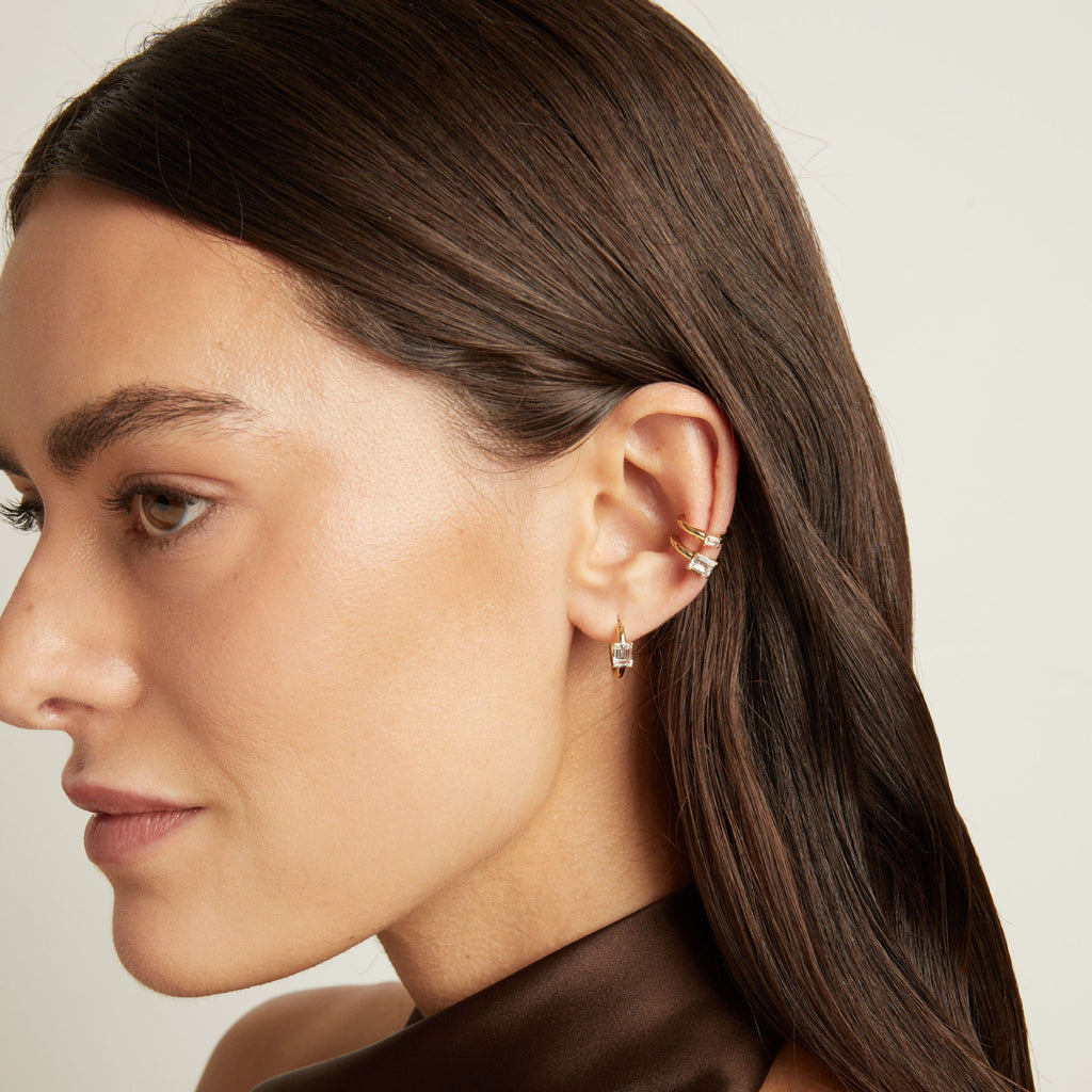 Mini Emerald Lab Grown White Sapphire Solitaire Ear Cuff