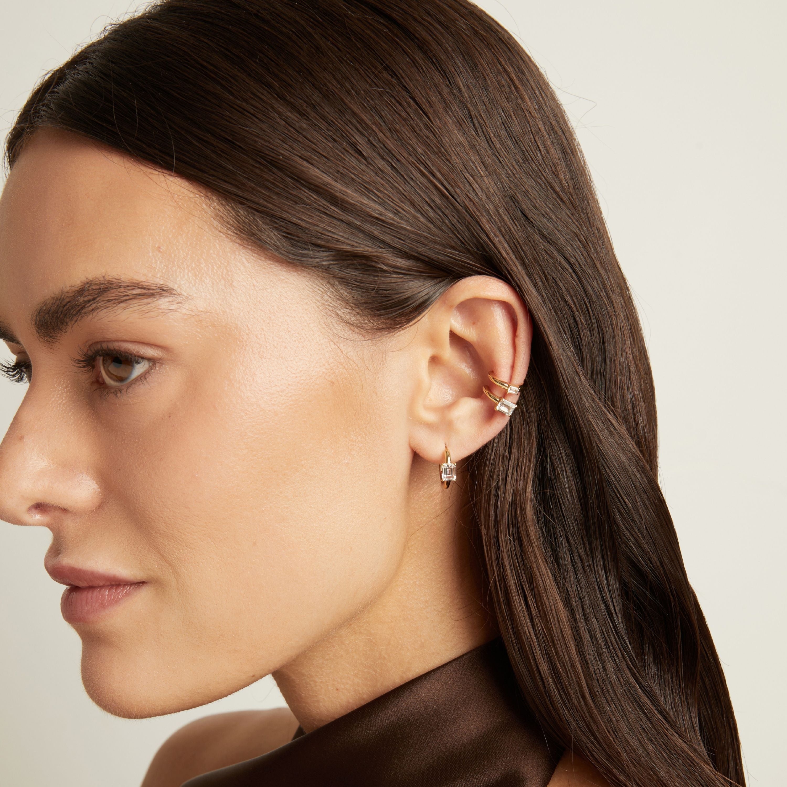 Emerald Lab Grown White Sapphire Solitaire Ear Cuff