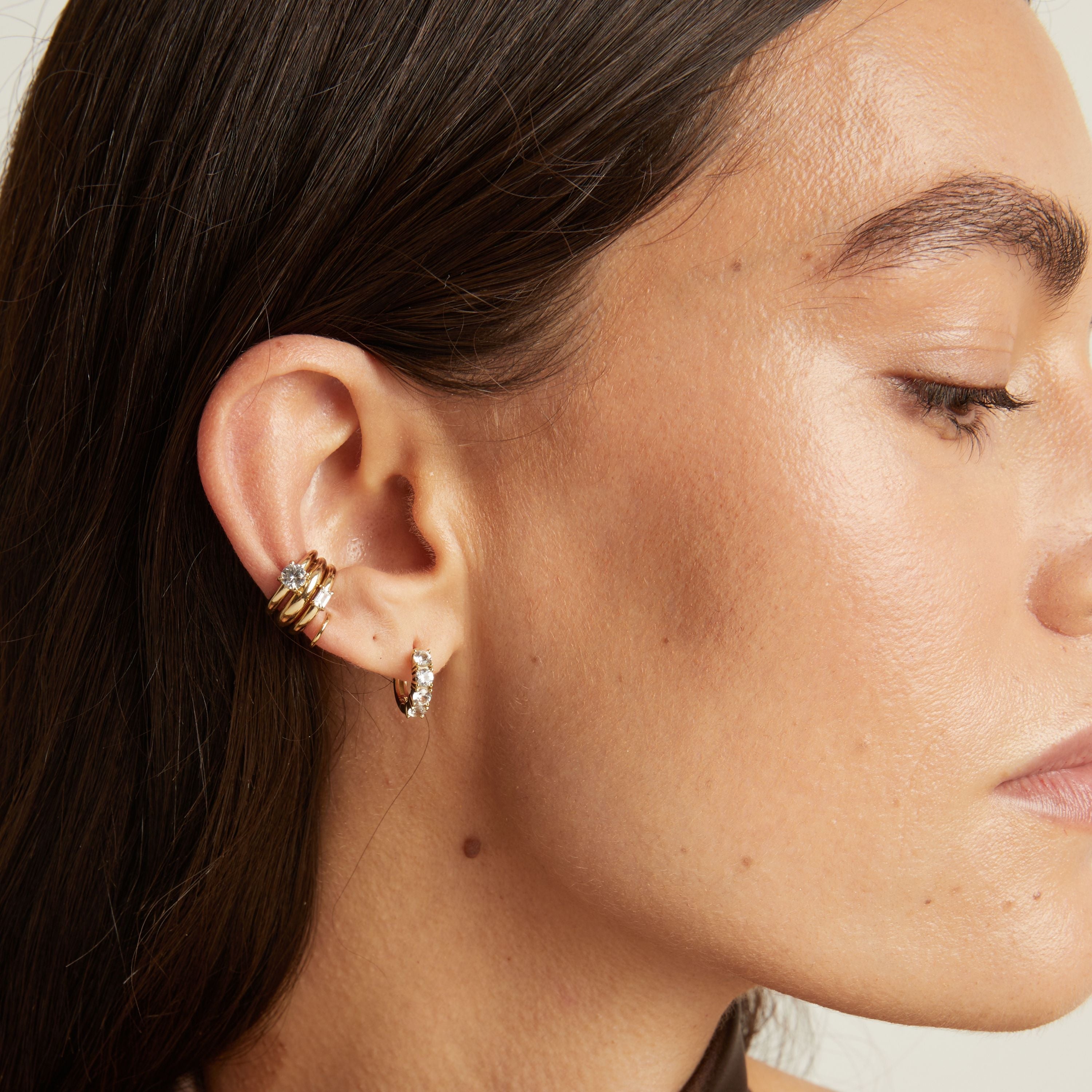 Bold Lab Grown White Sapphire Huggie Earrings