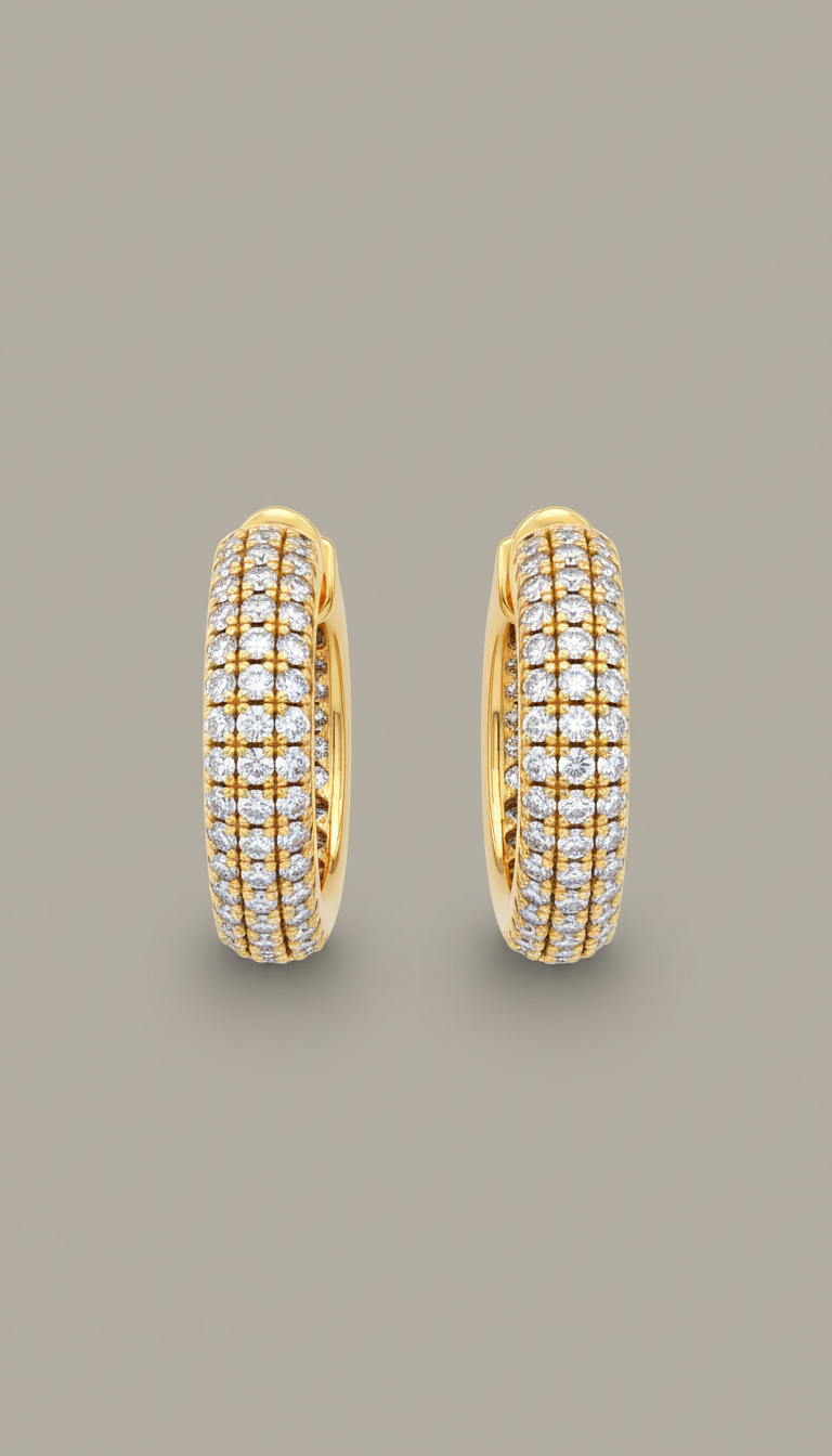 Diamond Pavé Hoop Earrings in Yellow Gold